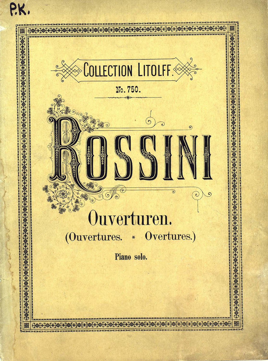 Обложка книги «Ouvertures Choisies pour Piano a 2 ms. de G. Rossini»
