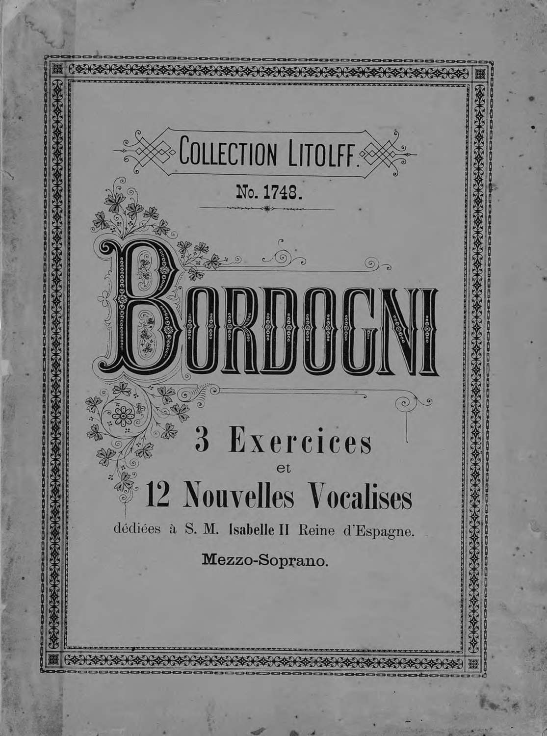 Обложка книги «3 exercices et 12 nouvelles vocalises pour Mezzo-Soprano de Marco Bordogni»
