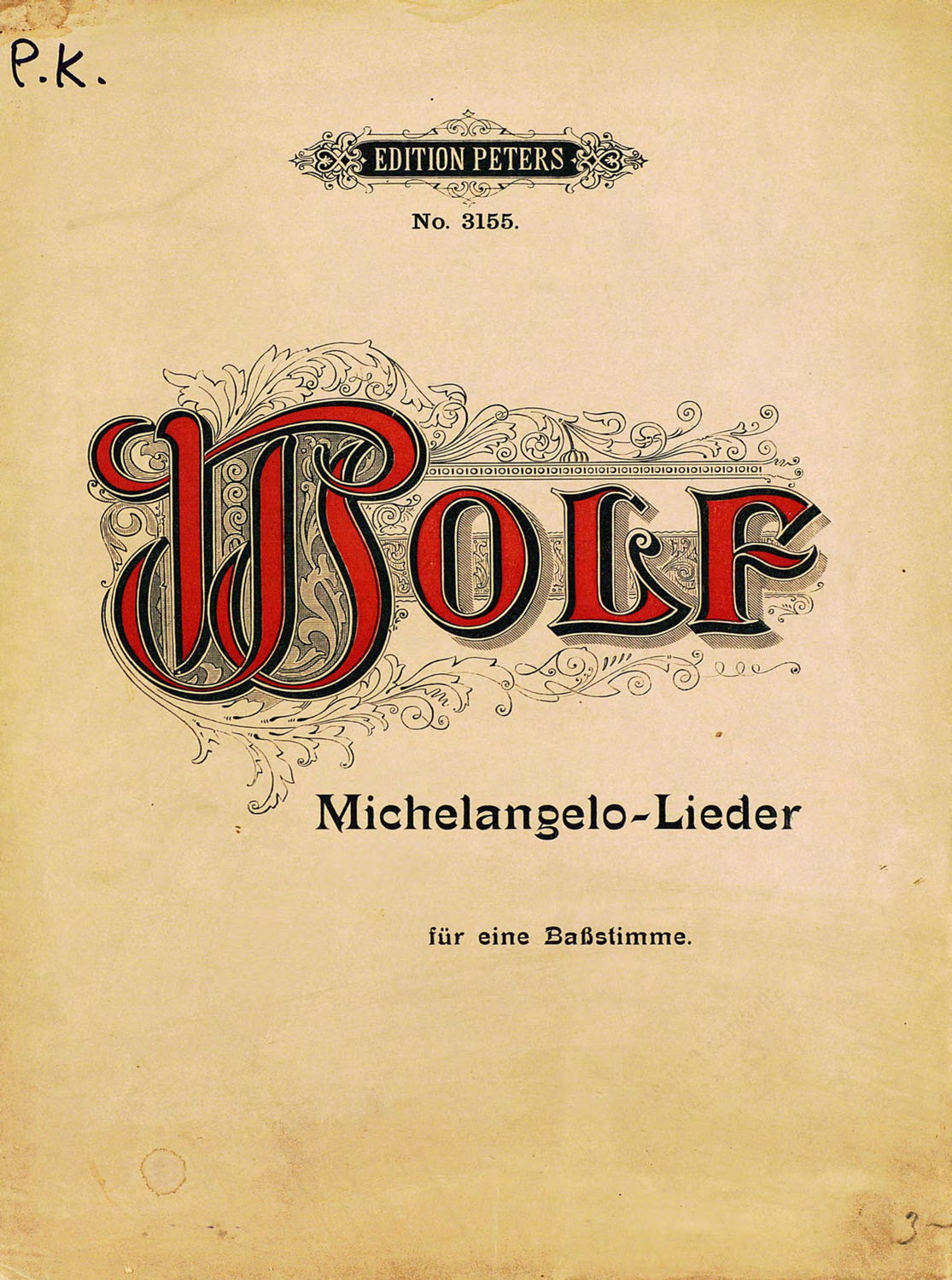 Обложка книги «3 Gedichte von Michelangelo fur eine Ba?stimme und Klavier von Hugo Wolf»