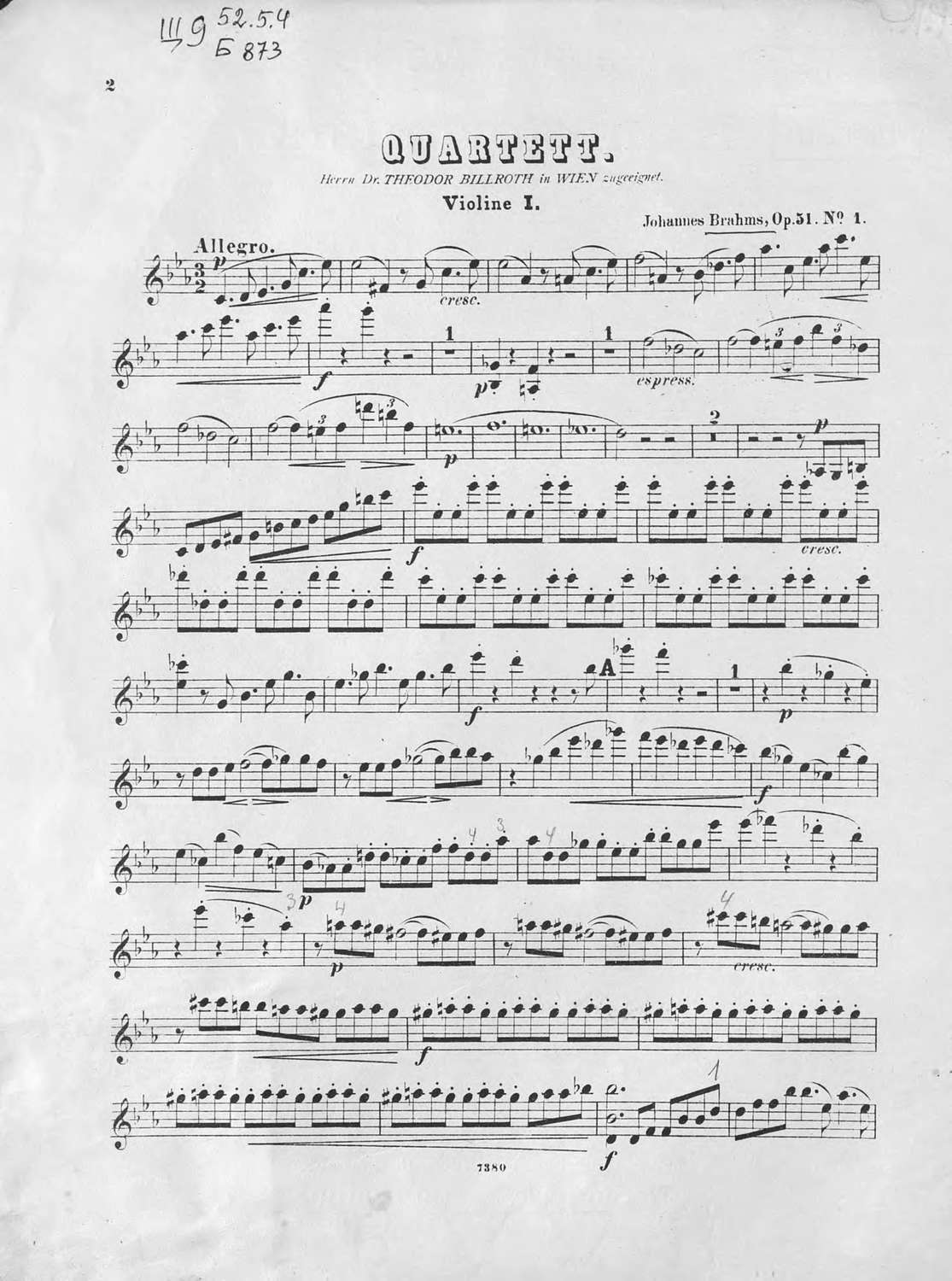 Обложка книги «Quartette Ор. 51, № 1 fur 2 Violinen, Bratsche und Violoncell»