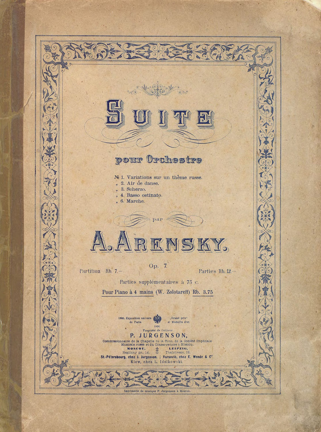 Обложка книги «Suite pour orchestre par A. Arensky»