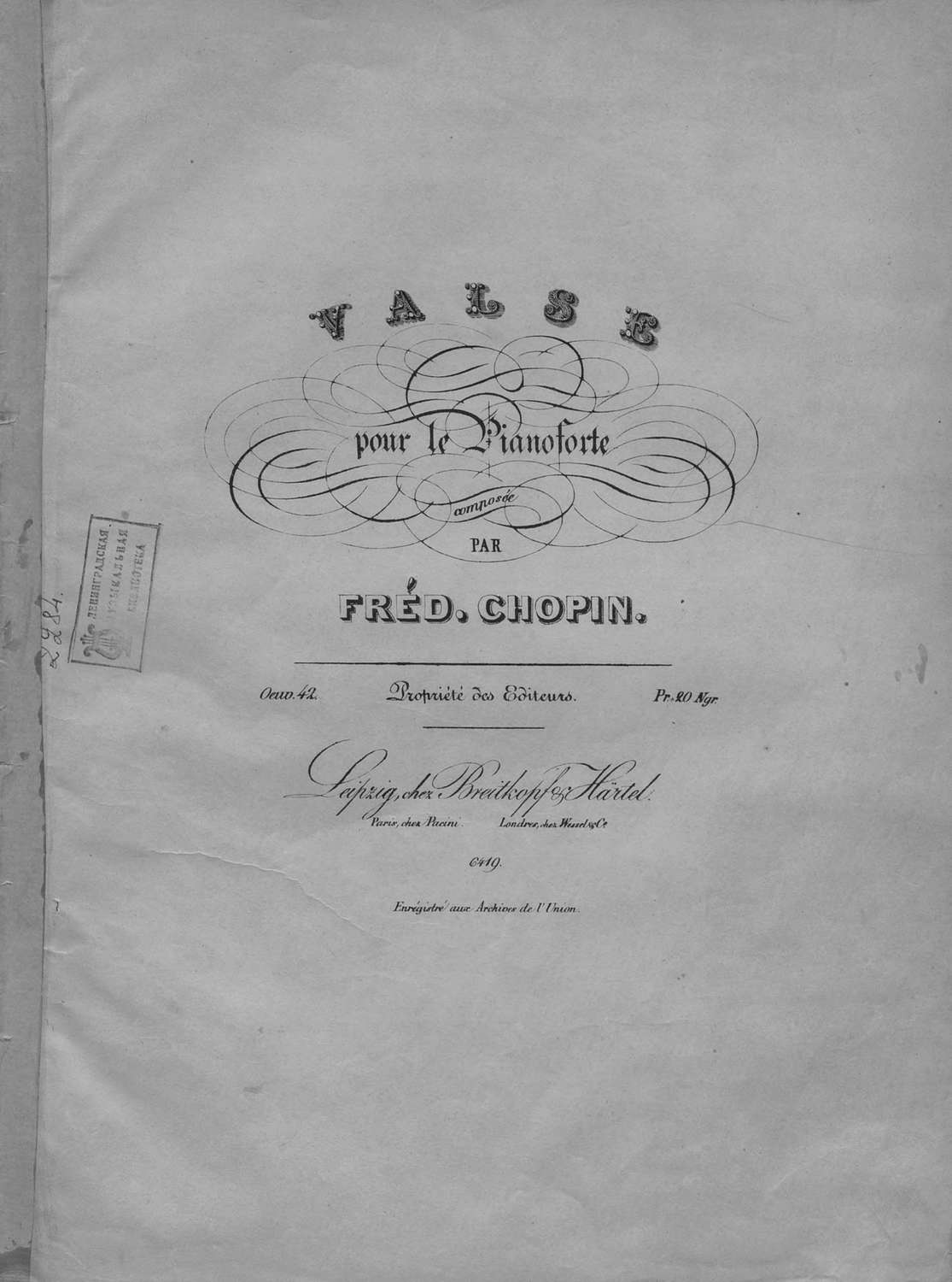 Обложка книги «Valse pour le piano comp. par Fred. Chopin»