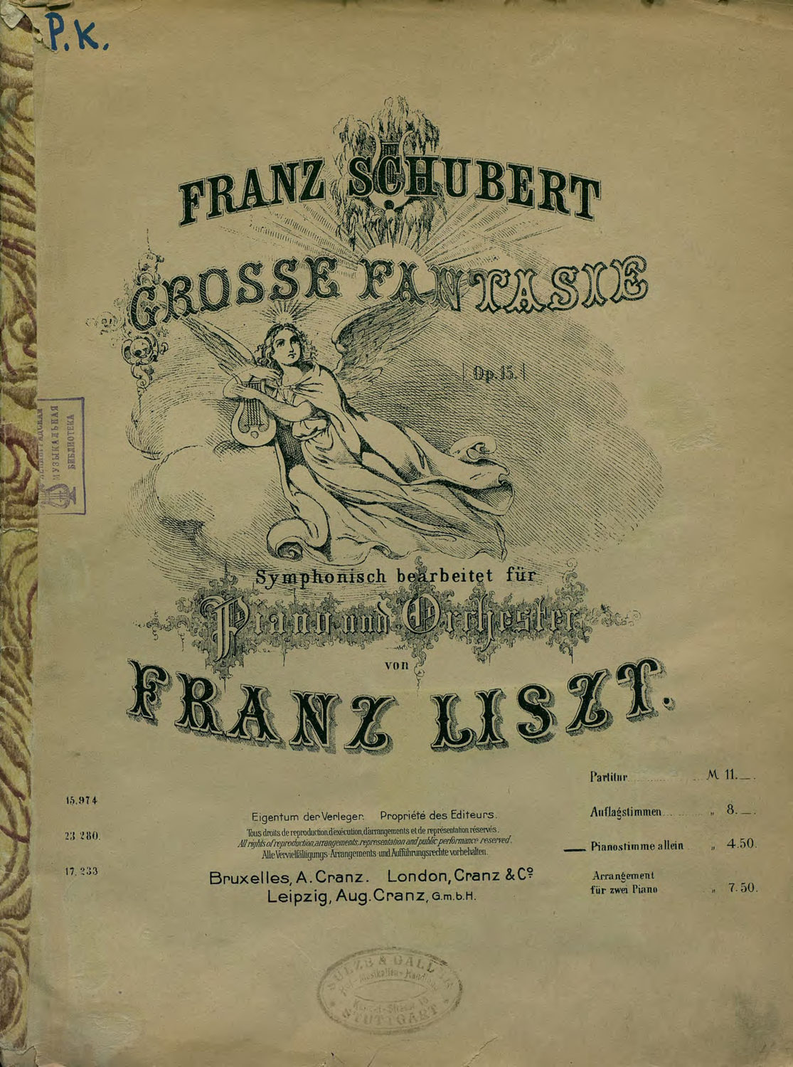 Обложка книги «Grosse Fantasie, op. 15, fur Piano und Orchester v. F. Liszt simphonisch bearb. Pianostimme allein»