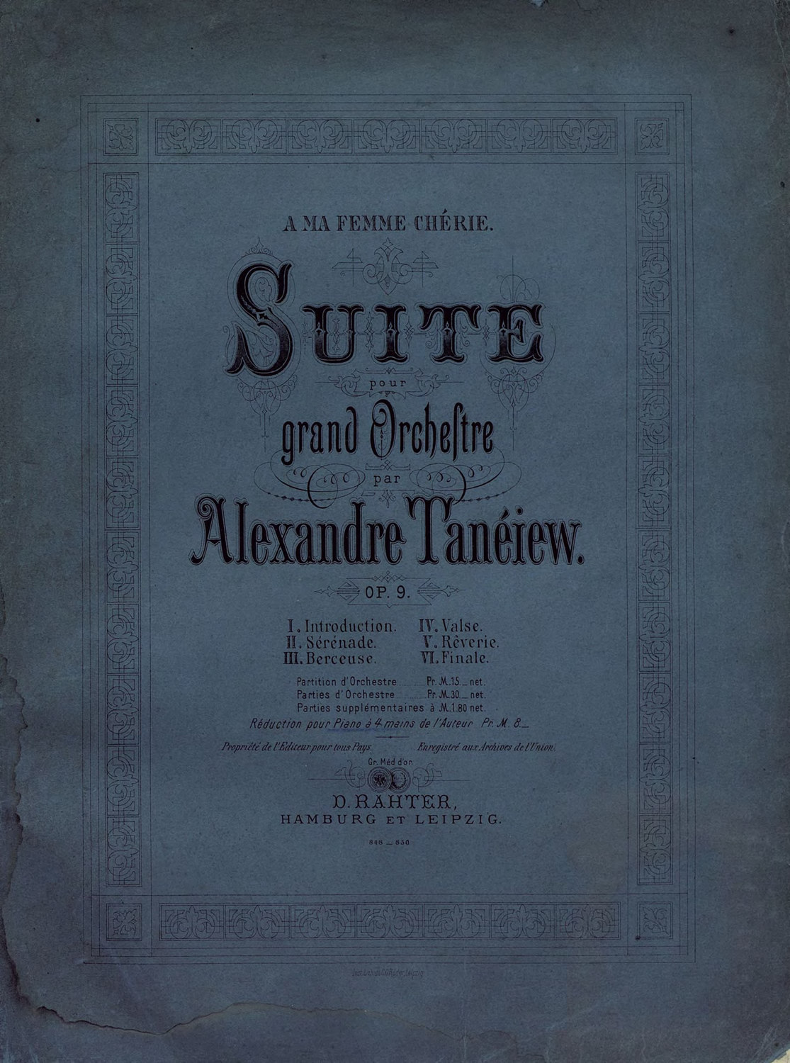 Обложка книги «Suite pour grand Orchestre par Alexandre Taneiew»