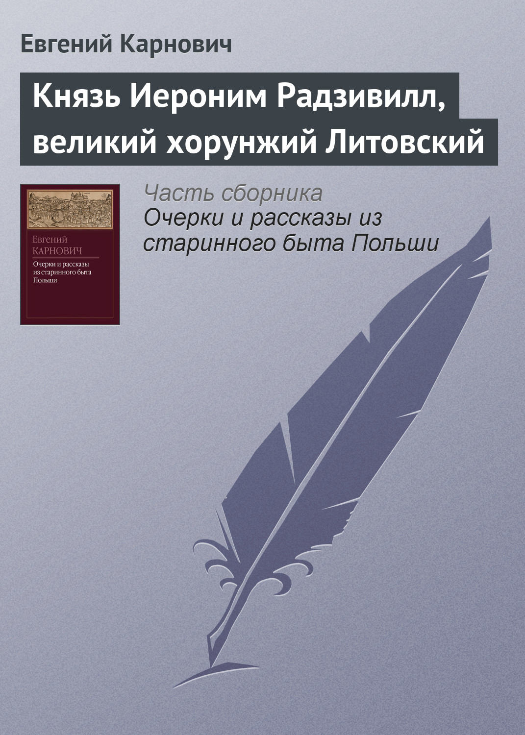 Обложка книги «Князь Иероним Радзивилл, великий хорунжий Литовский»