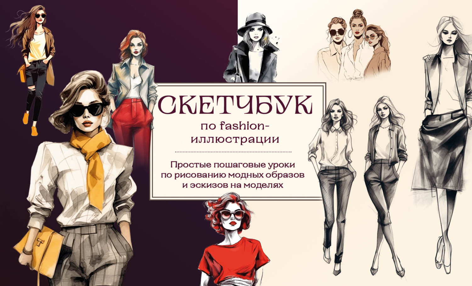 Обложка книги «Скетчбук по fashion-иллюстрации. Простые пошаговые уроки по рисованию модных образов и эскизов на моделях»