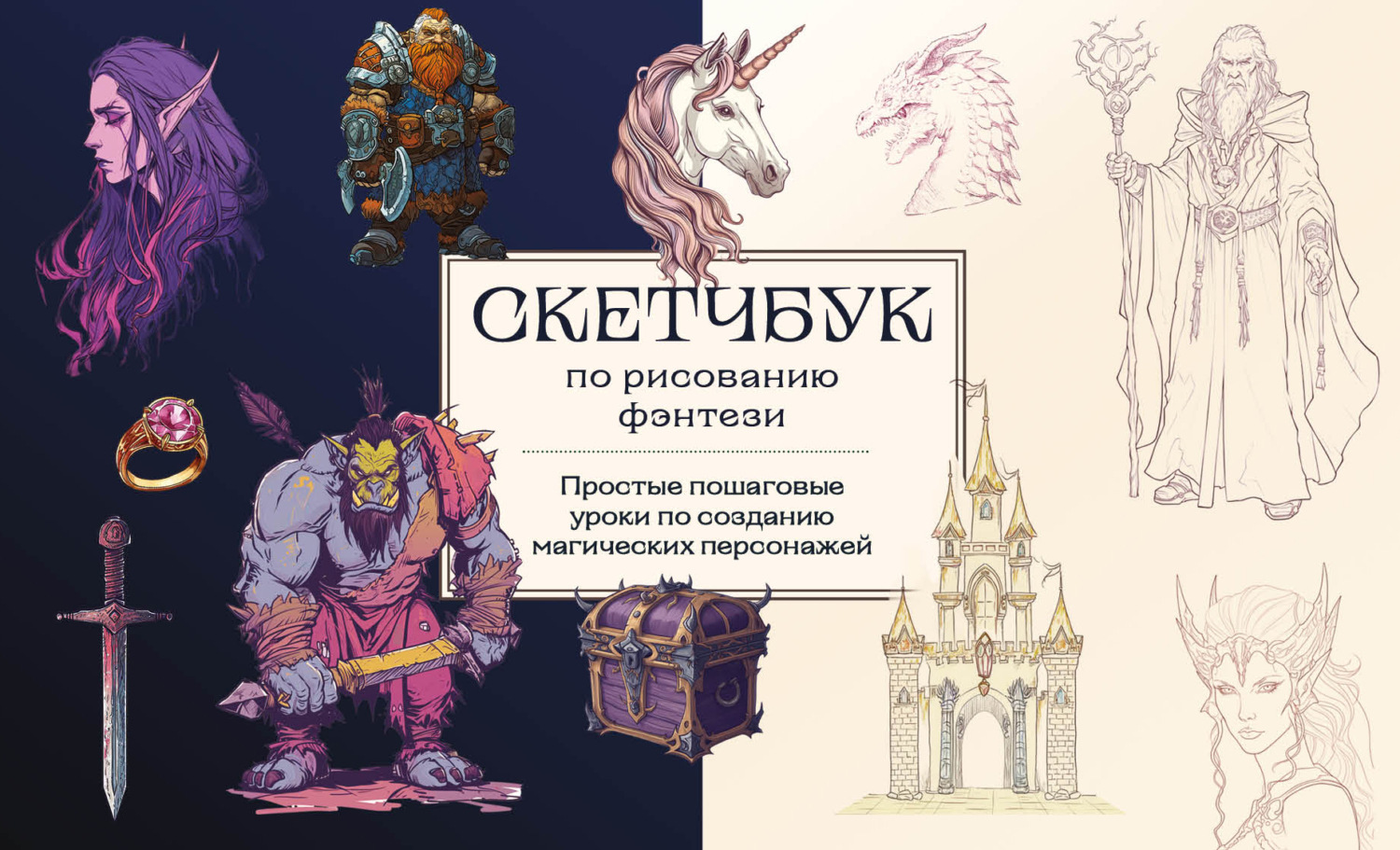 Обложка книги «Скетчбук по рисованию фэнтези. Простые пошаговые уроки по созданию магических персонажей»