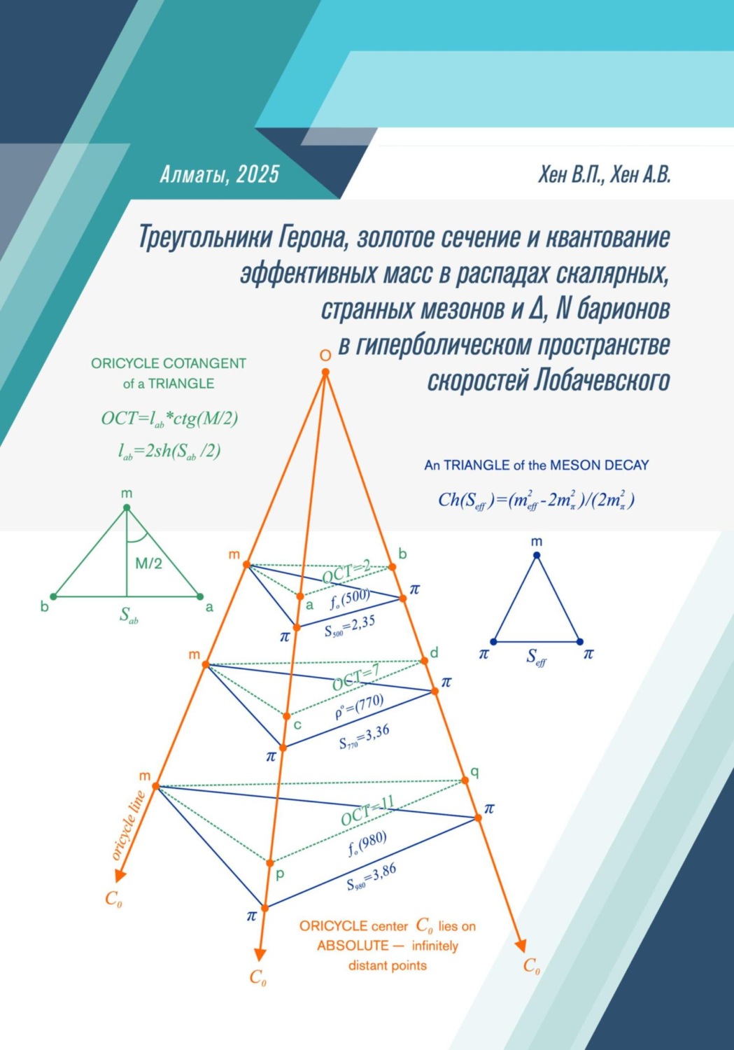 Обложка книги «Треугольники Герона, золотое сечение и квантование эффективных масс в распадах скалярных, странных мезонов и Δ, N барионов в гиперболическом пространстве скоростей Лобачевского»