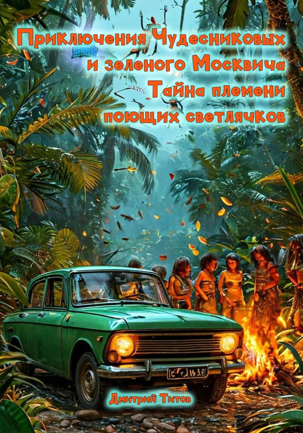 Обложка книги «Приключения Чудесниковых и зеленого Москвича. Тайна Племени Поющих Светлячков.»