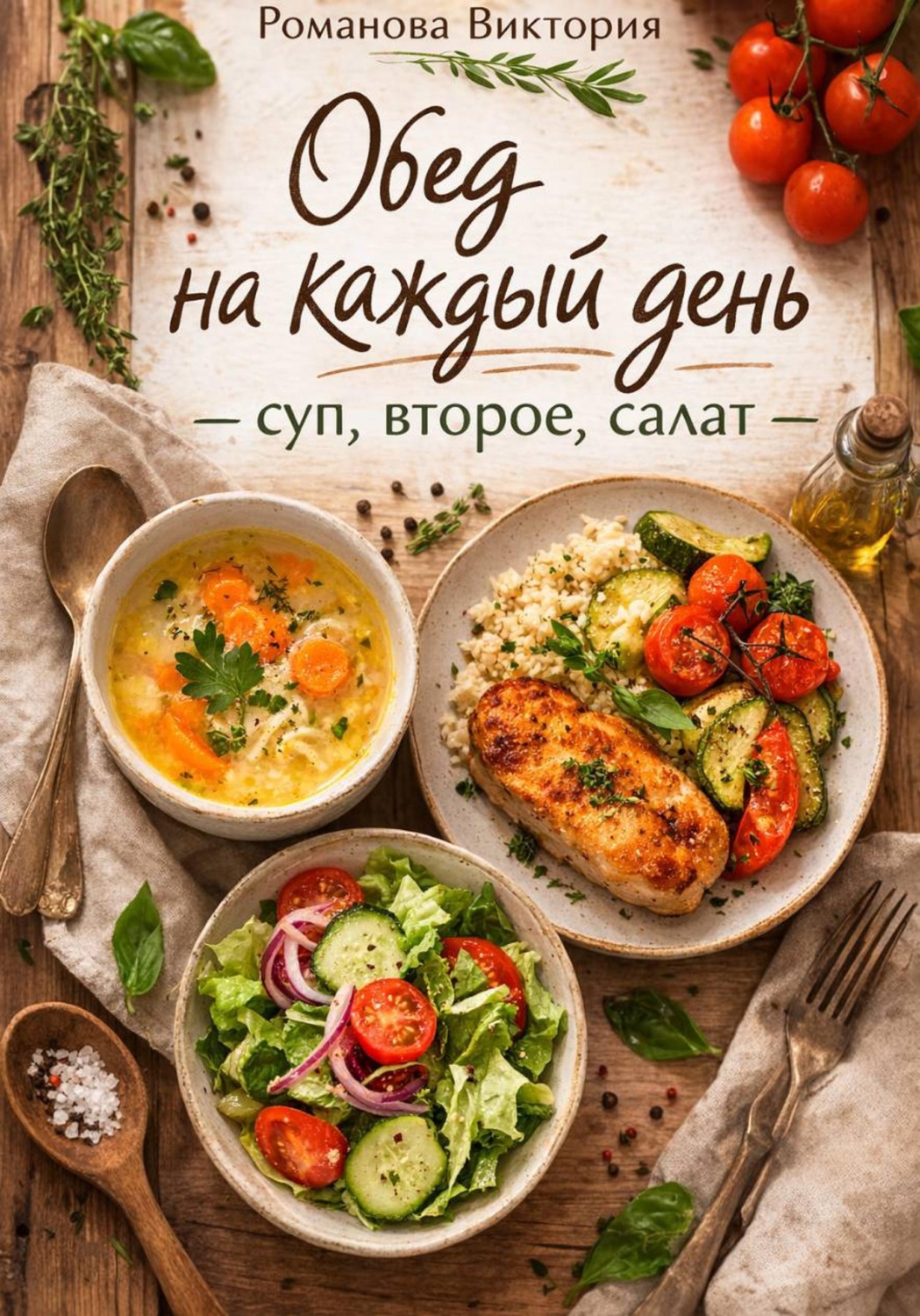 Обложка книги «Обед на каждый день — суп, второе, салат»