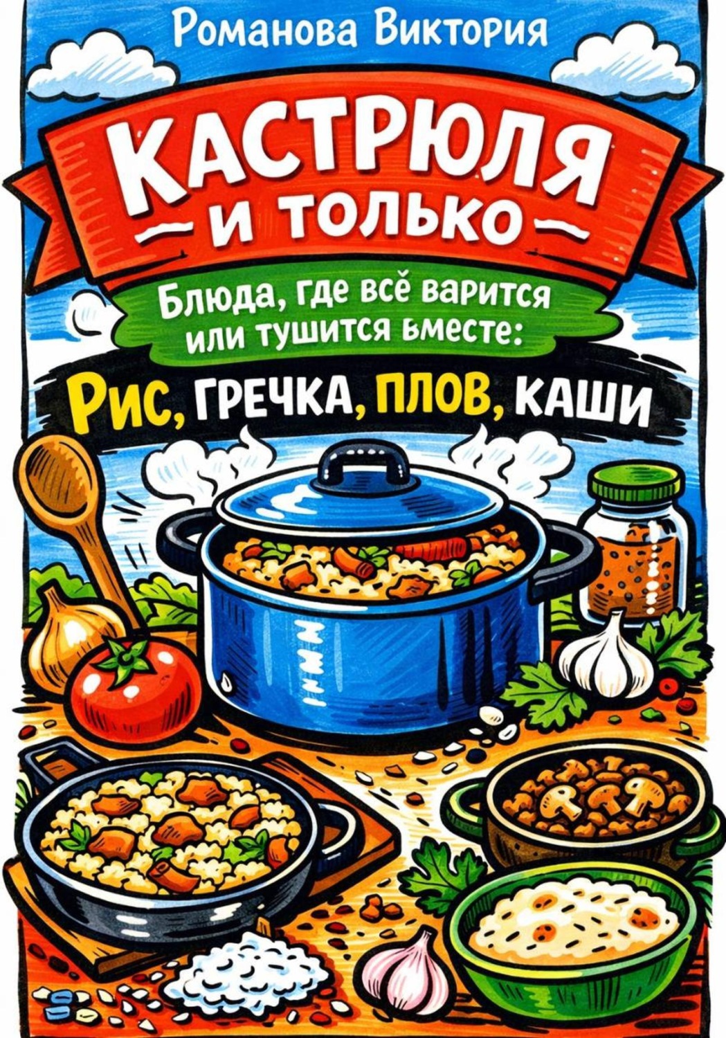 Обложка книги «Кастрюля и только — блюда, где всё варится или тушится вместе: рис, гречка, плов, каши»