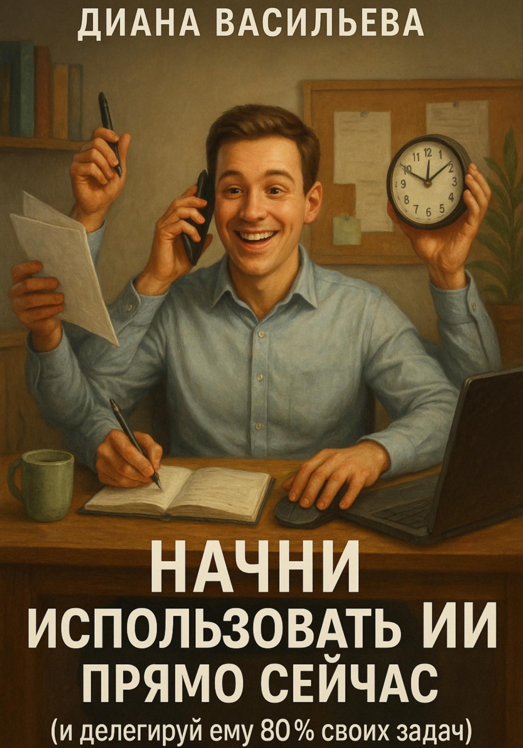 Обложка книги «Начни использовать ИИ прямо сейчас и делегируй ему 80% своих задач»