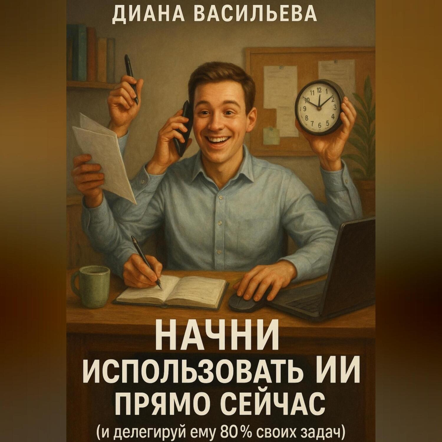 Обложка книги «Начни использовать ИИ прямо сейчас и делегируй ему 80% своих задач»
