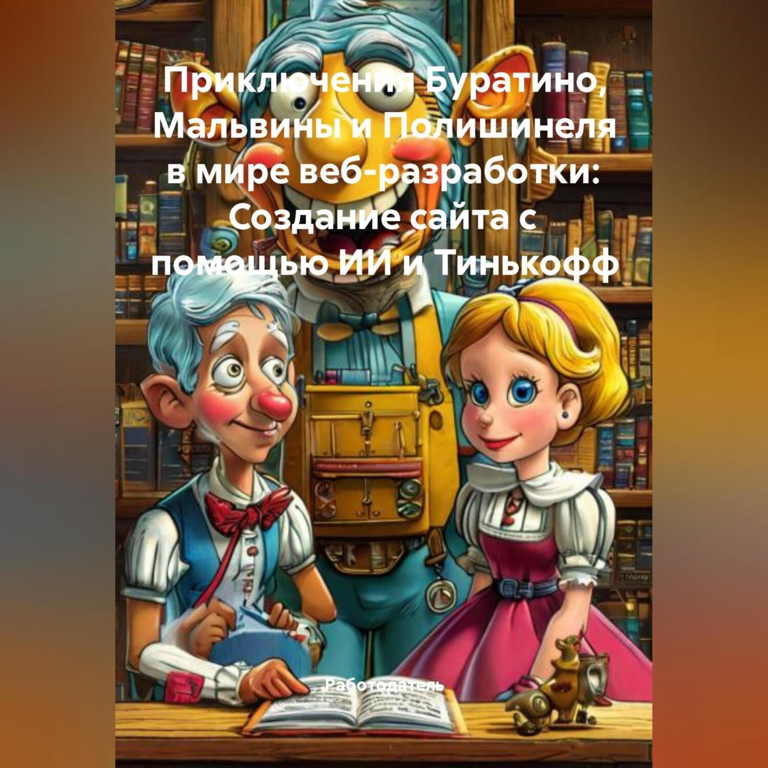 Обложка книги «Приключения Буратино, Мальвины и Полишинеля в мире веб-разработки: Создание сайта с помощью ИИ и Тинькофф»