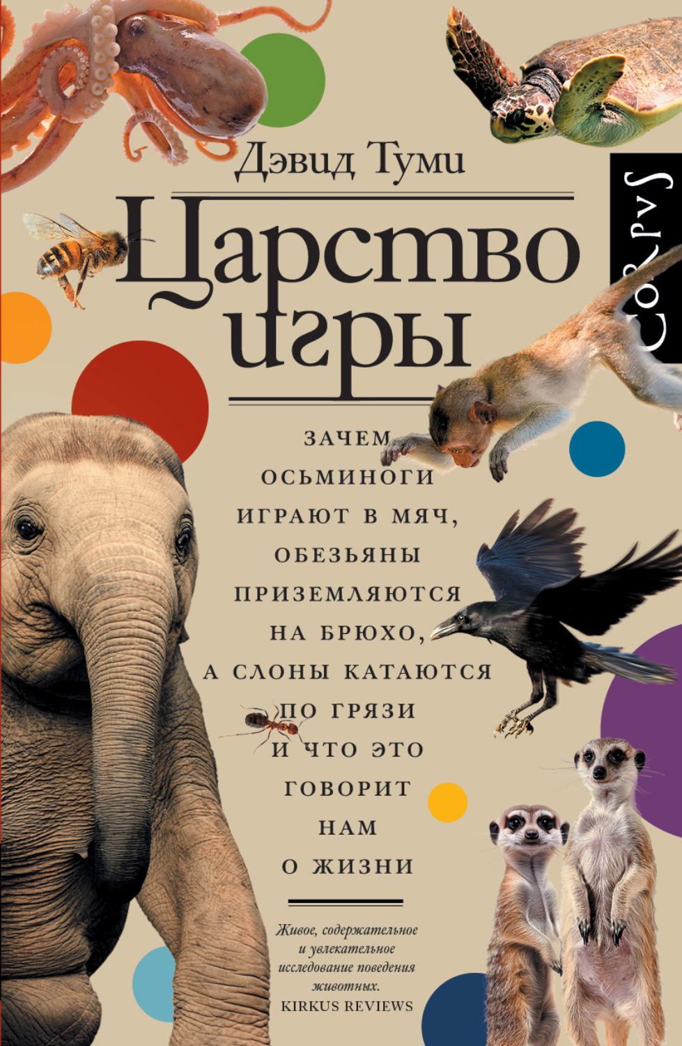 Обложка книги «Царство игры. Зачем осьминоги играют в мяч, обезьяны приземляются на брюхо, а слоны катаются по грязи и что это говорит нам о жизни»
