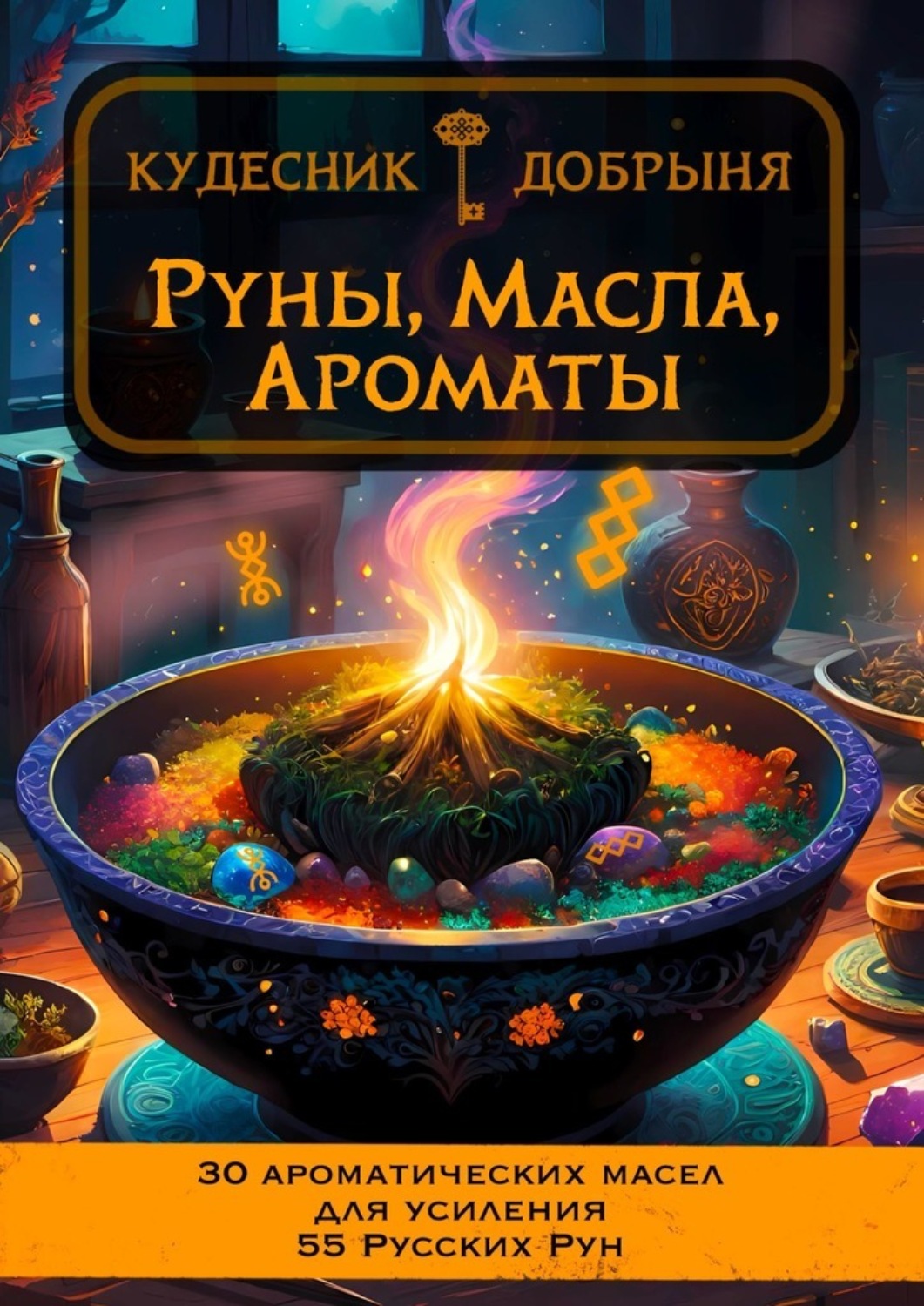 Обложка книги «Руны, масла, ароматы. 30 ароматических масел для усиления 55 Русских Рун»