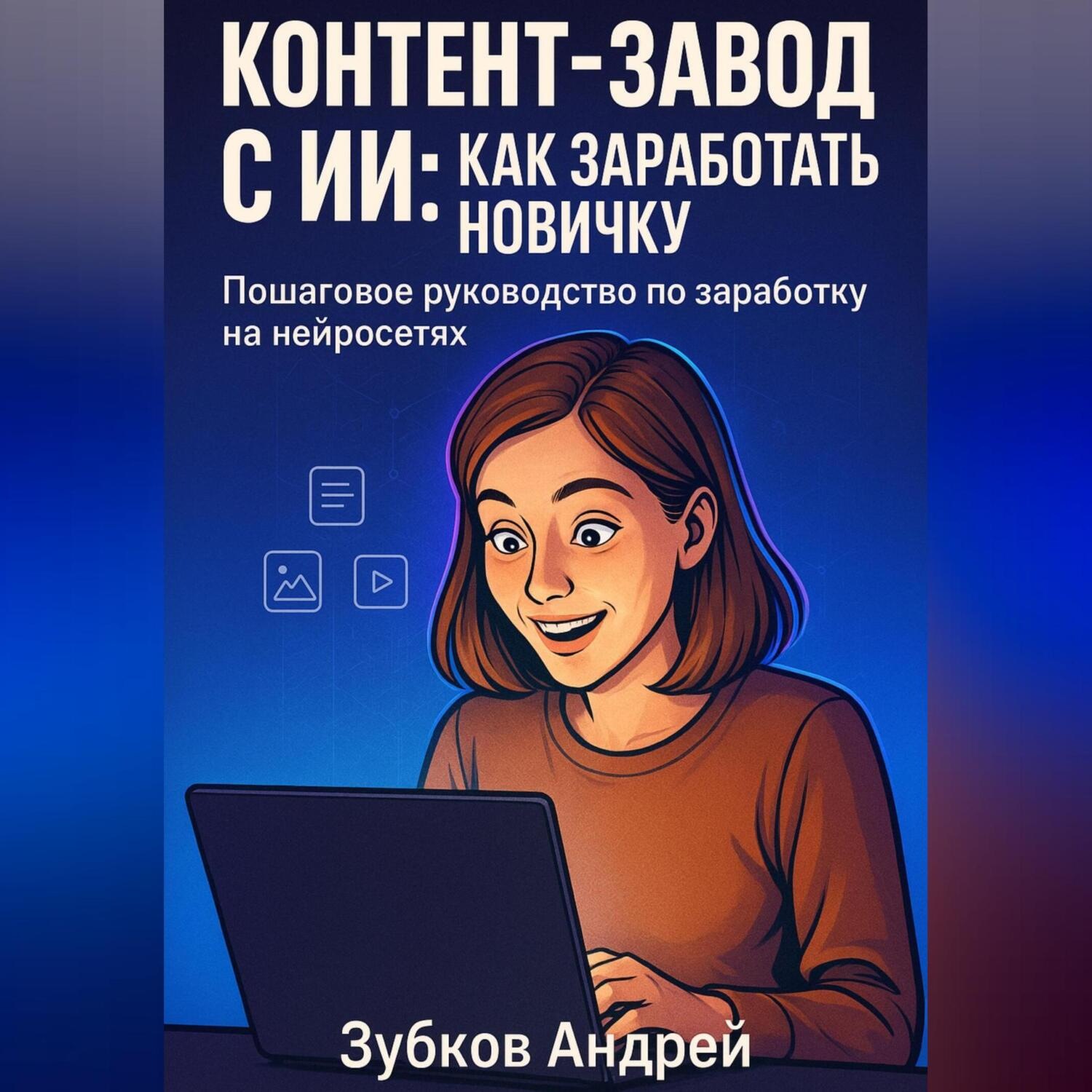 Обложка книги «Контент-завод с ИИ: как заработать новичку. Пошаговое руководство по заработку на нейросетях»