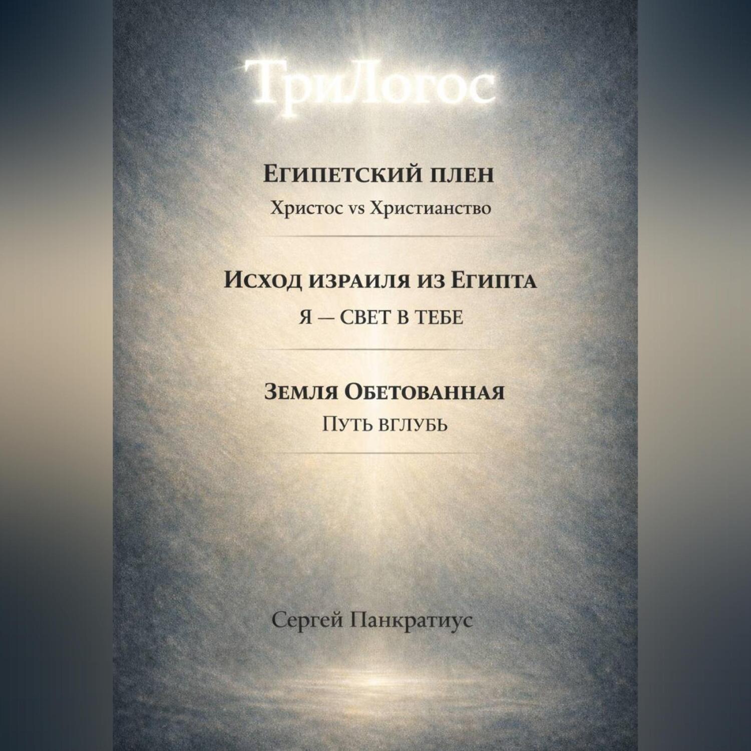 Обложка книги «ТриЛогос 1.ЕГИПЕТСКИЙ ПЛЕН. Христос vs Христианство 2.ИСХОД ИЗРАИЛЯ ИЗ ЕГИПТА. Я – СВЕТ В ТЕБЕ 3. ЗЕМЛЯ ОБЕТОВАННАЯ. ПУТЬ ВГЛУБЬ»