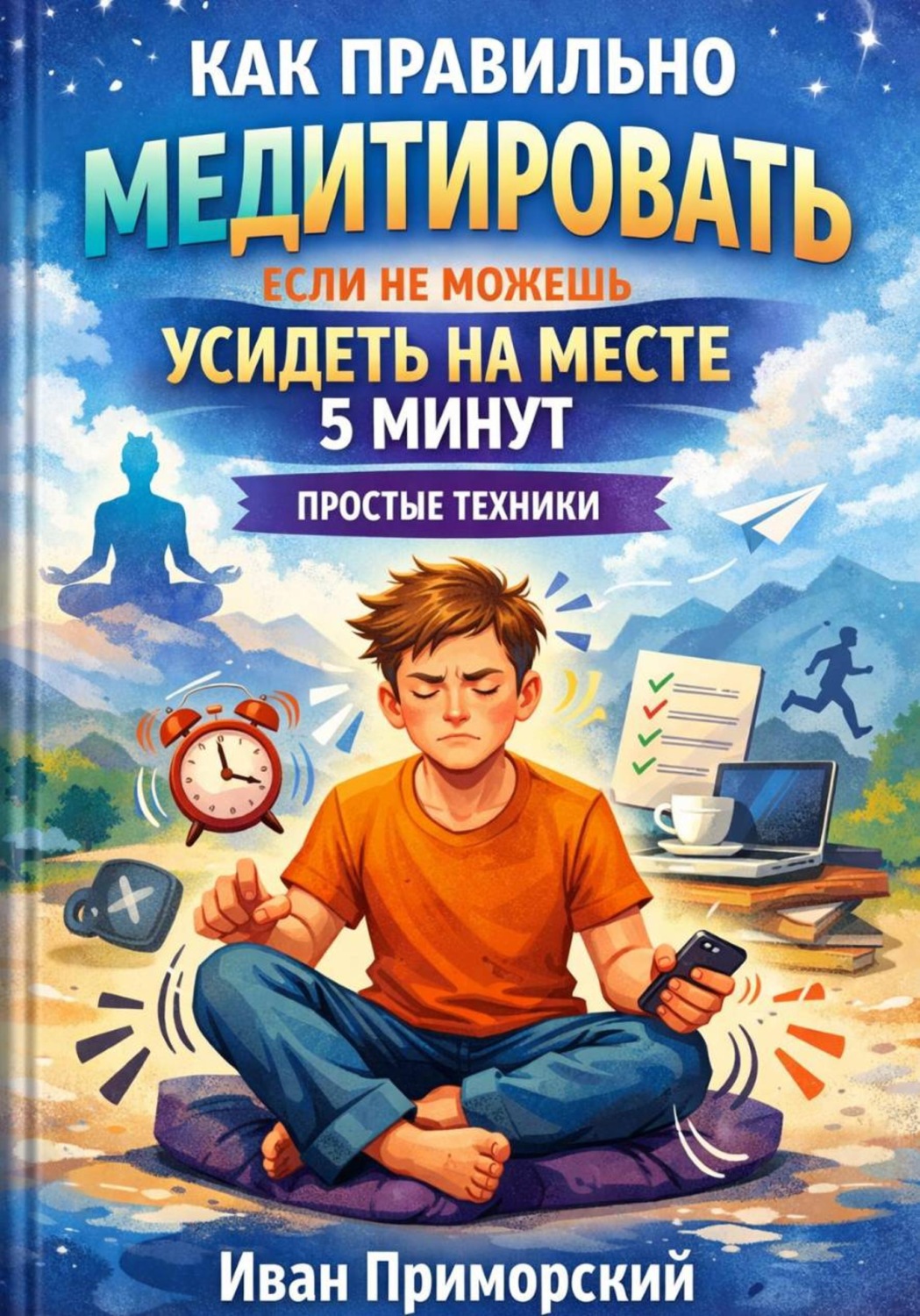 Обложка книги «Как правильно медитировать если не можешь усидеть на месте 5 минут простые техники»
