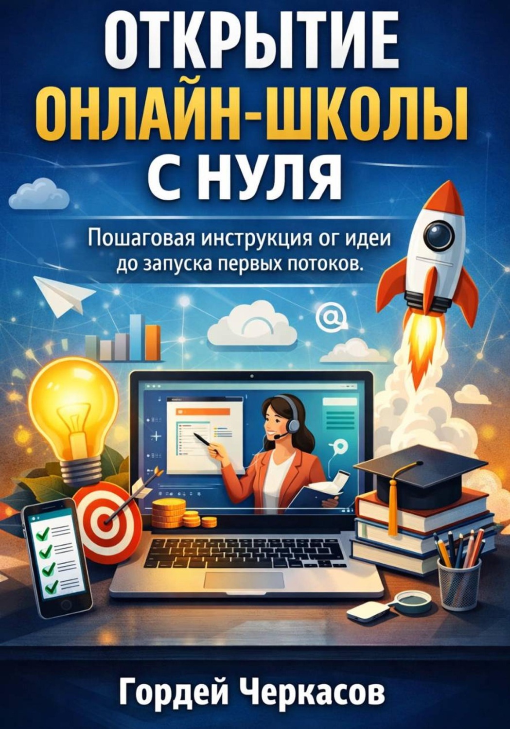 Обложка книги «Открытие онлайн школы с нуля. Пошаговая инструкция от идеи до запуска первых потоков»