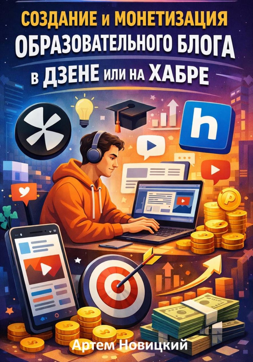 Обложка книги «Создание и монетизация образовательного блога в дзене или на хабре»