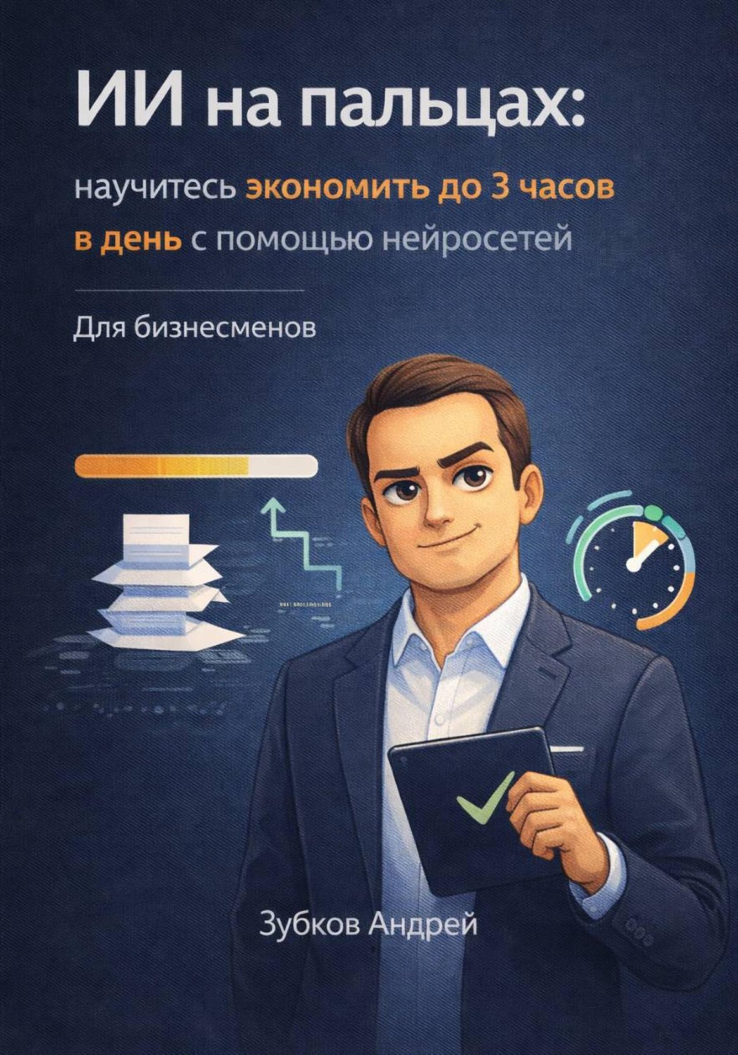 Обложка книги «ИИ на пальцах: научитесь экономить до 3 часов в день с помощью нейросетей. Для бизнесменов»
