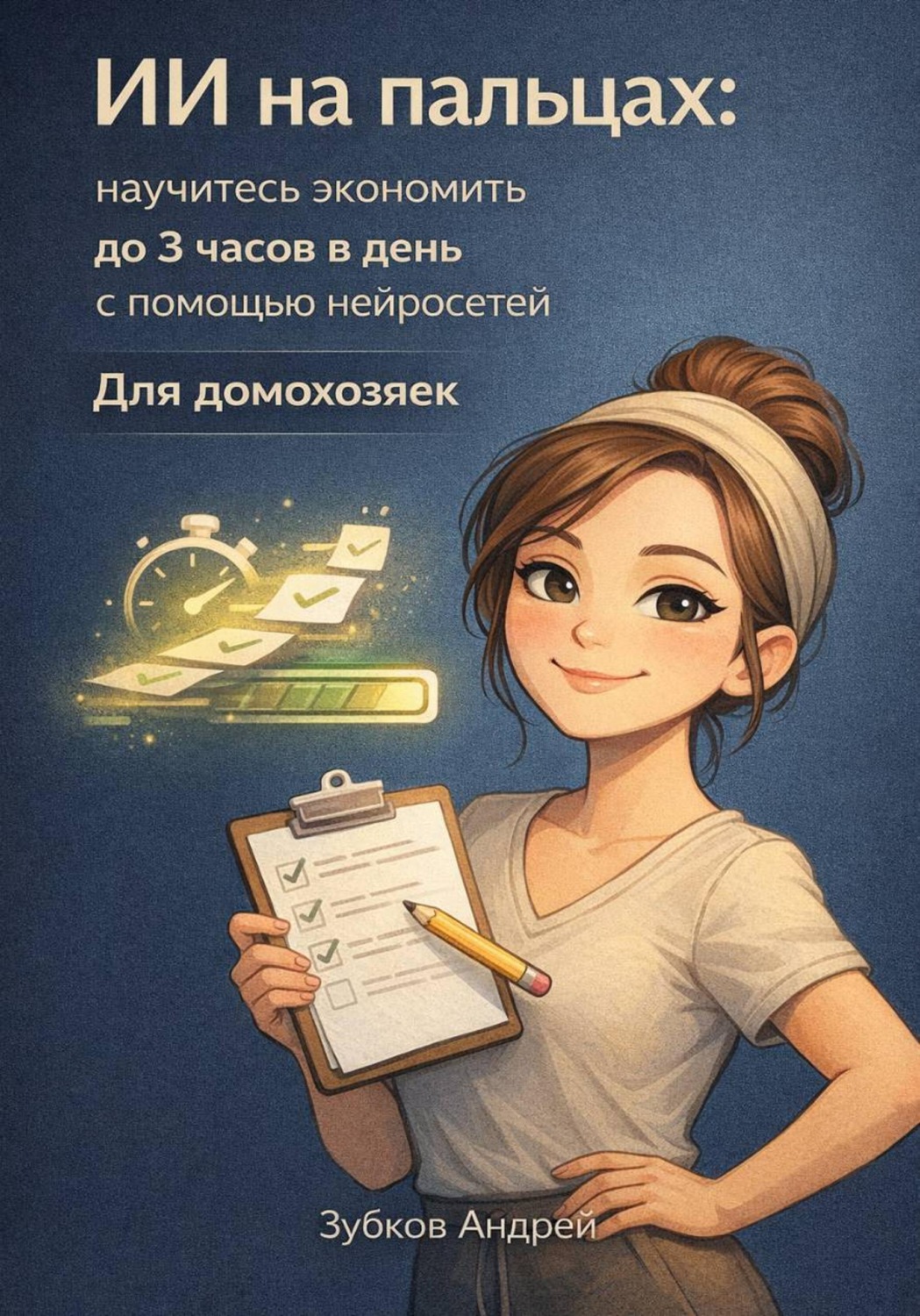 Обложка книги «ИИ на пальцах: научитесь экономить до 3 часов в день с помощью нейросетей. Для домохозяек»