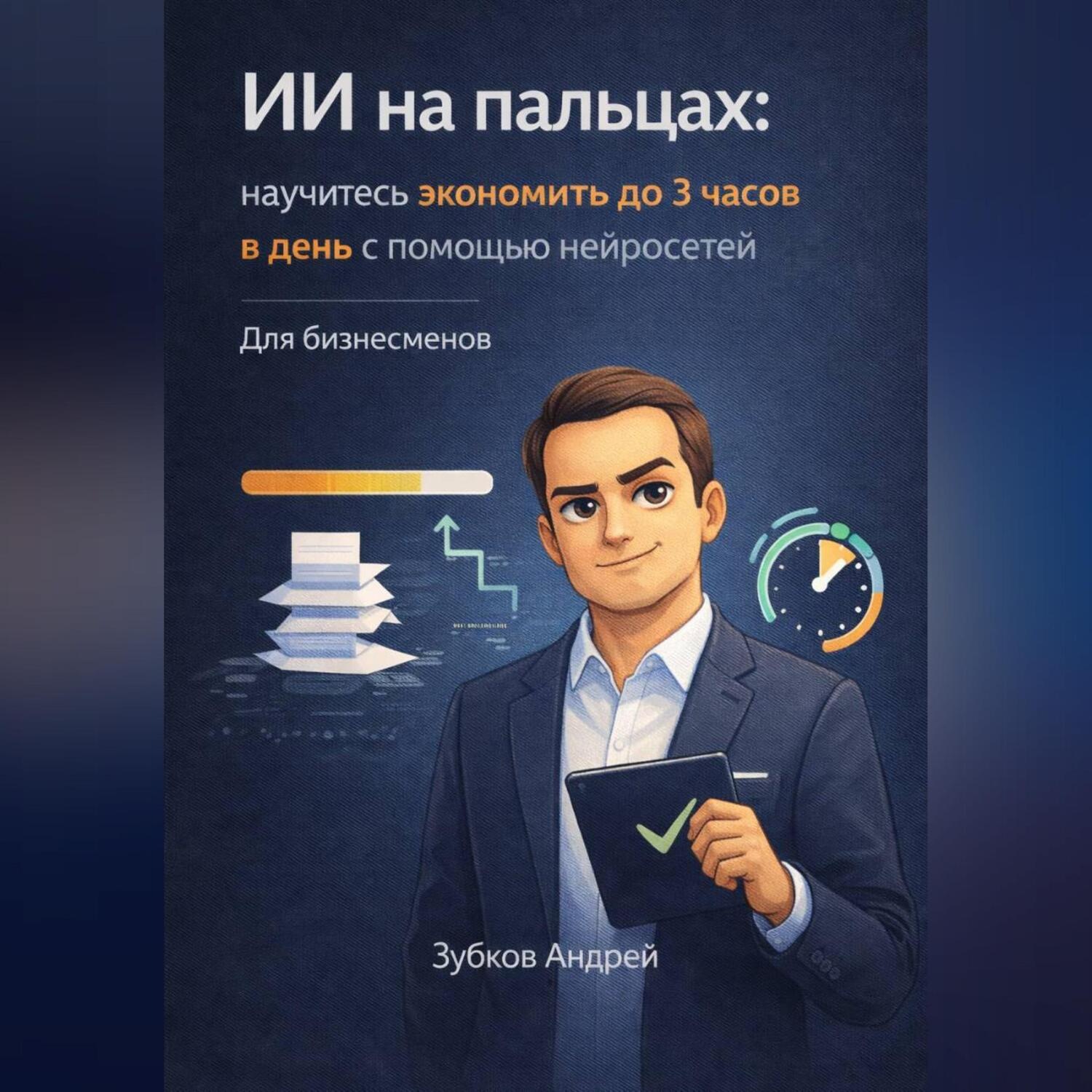Обложка книги «ИИ на пальцах: научитесь экономить до 3 часов в день с помощью нейросетей. Для бизнесменов»