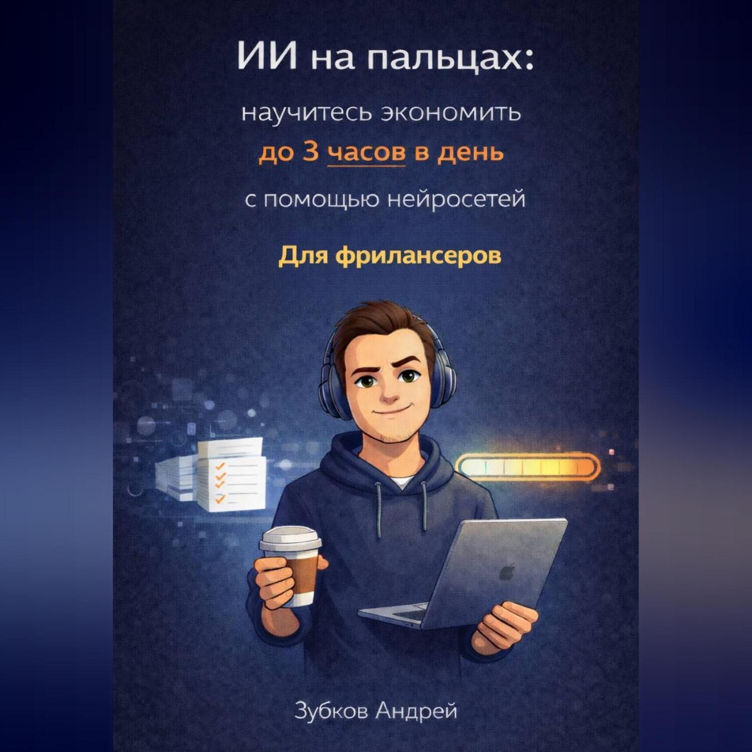 Обложка книги «ИИ на пальцах: научитесь экономить до 3 часов в день с помощью нейросетей. Для фрилансеров»