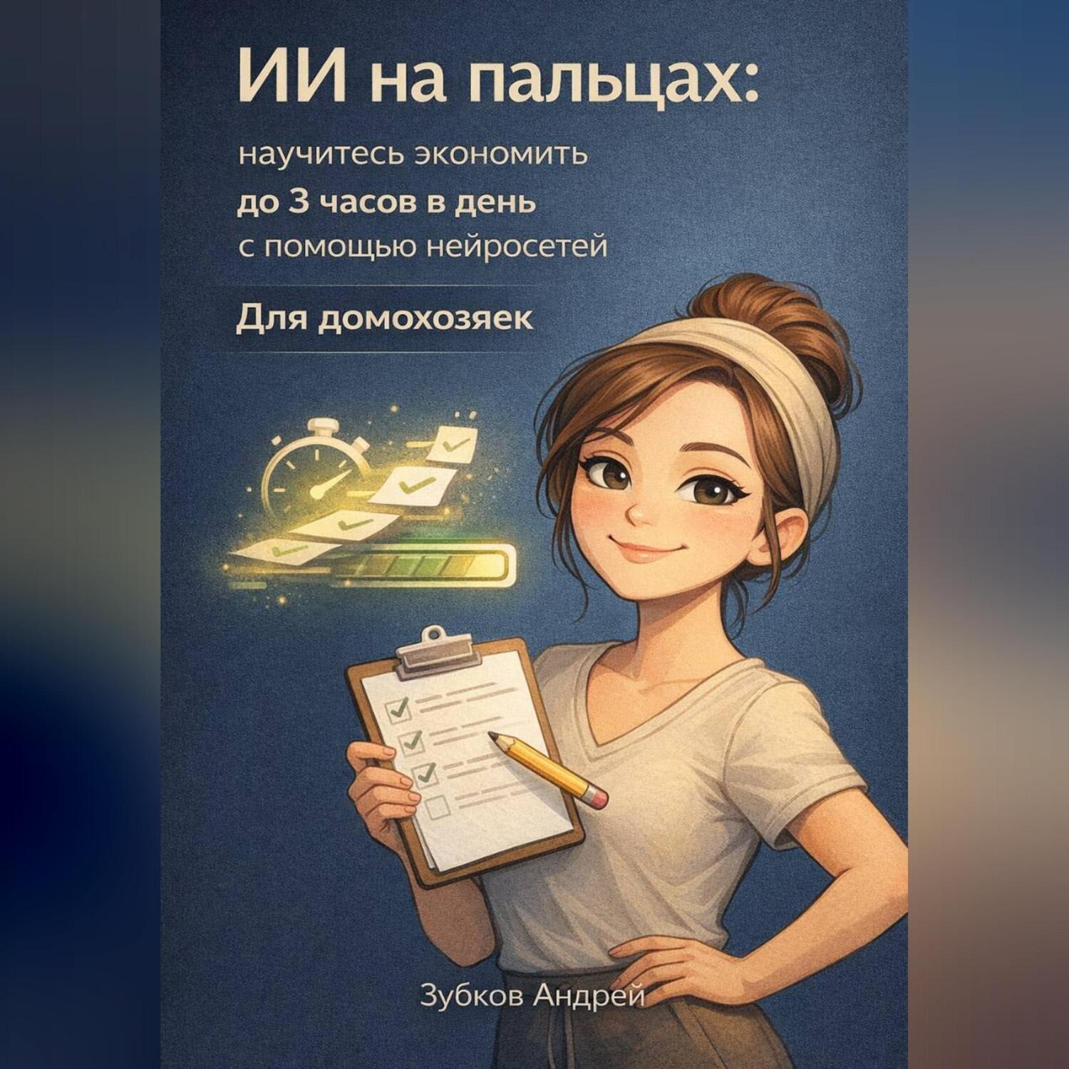 Обложка книги «ИИ на пальцах: научитесь экономить до 3 часов в день с помощью нейросетей. Для домохозяек»
