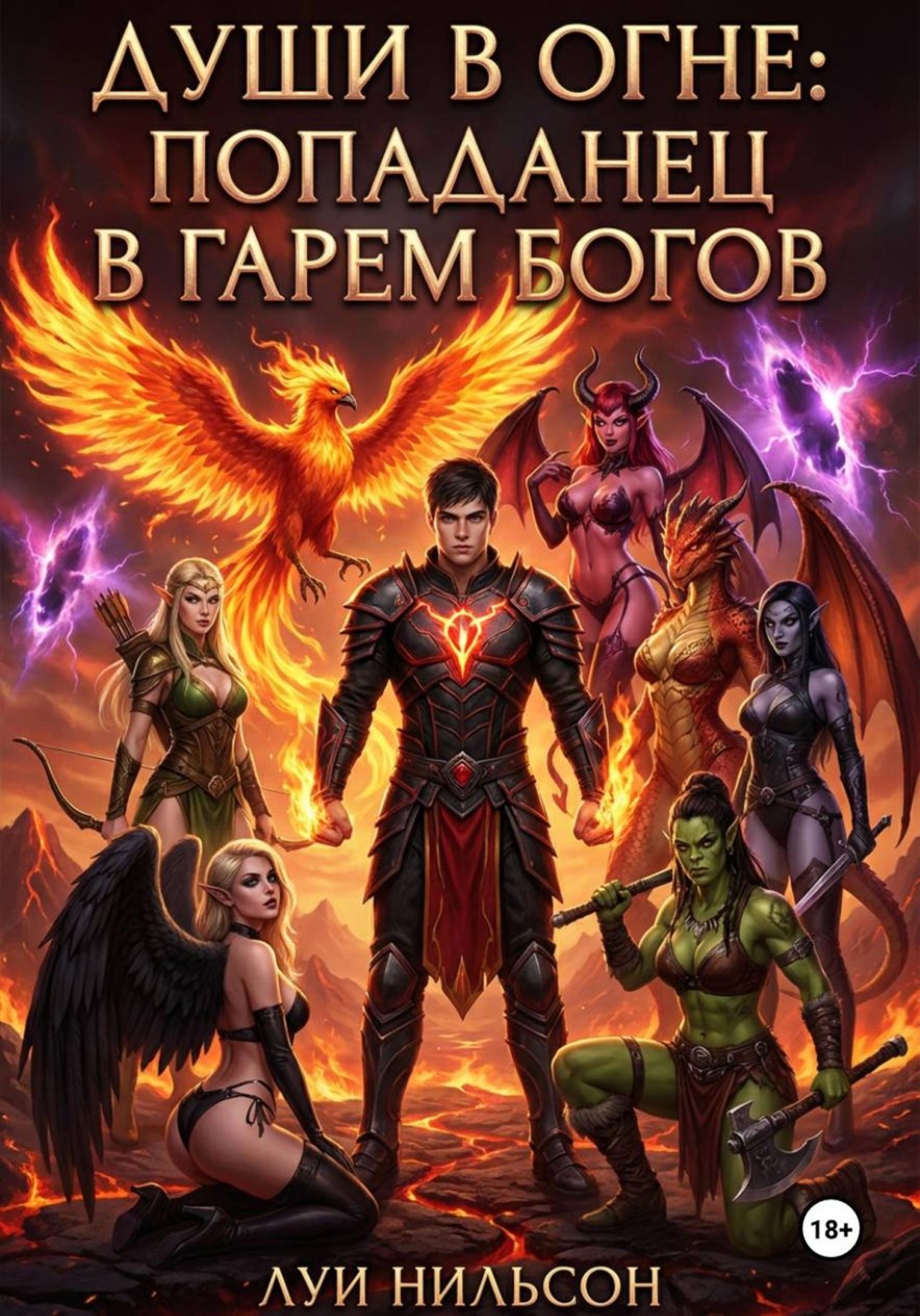 Обложка книги «Души в огне: попаданец в гарем богов»