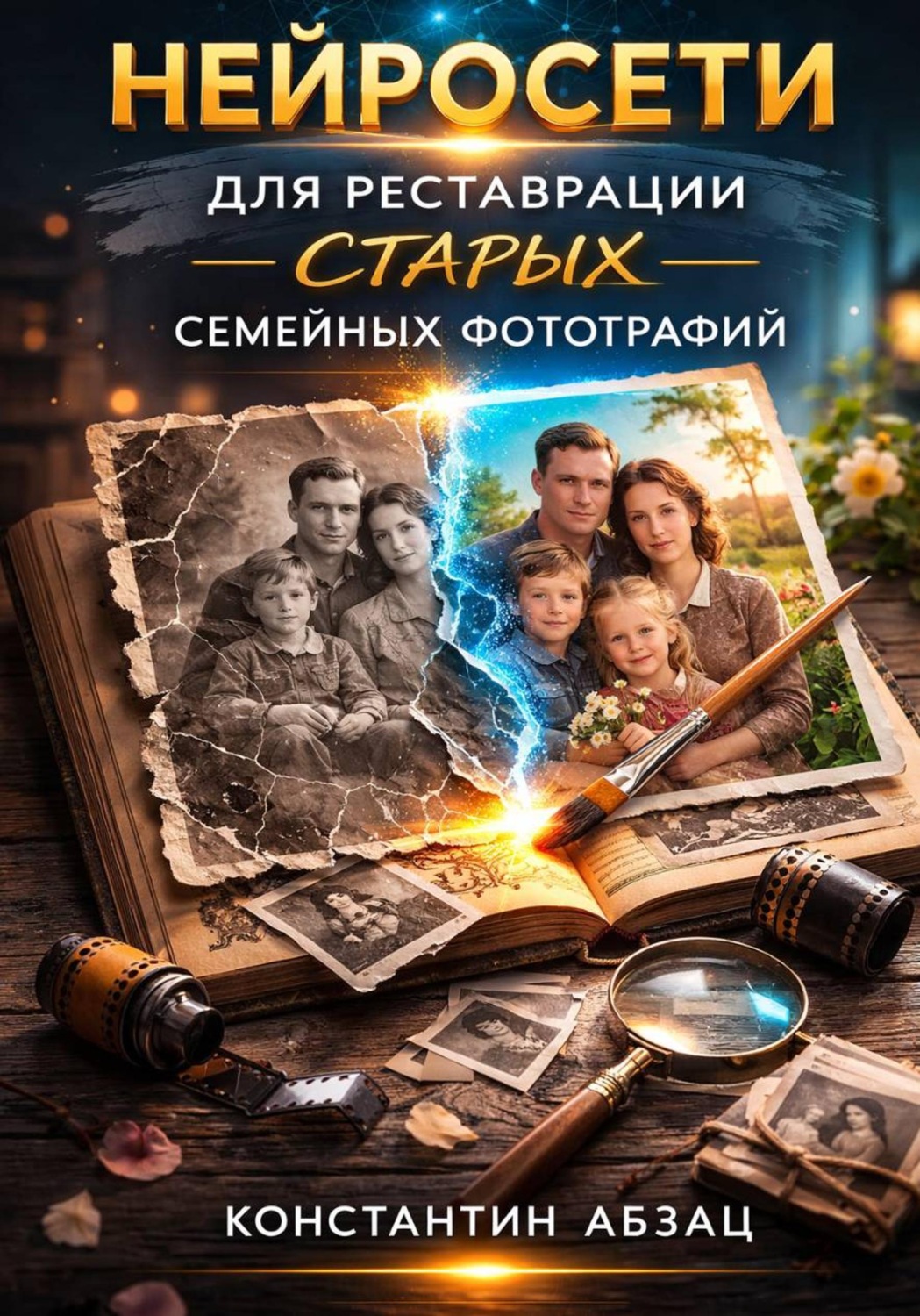 Обложка книги «Нейросети для реставрации старых семейных фотографий»