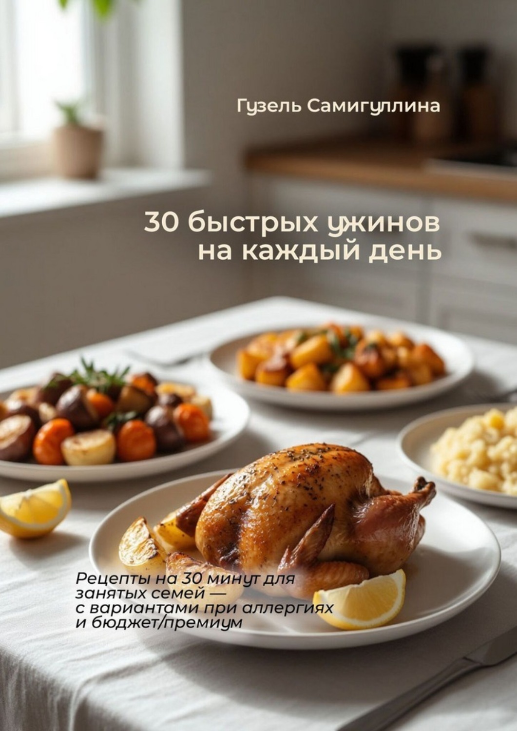 Обложка книги «30 быстрых ужинов на каждый день. Рецепты на 30 минут для занятых семей – с вариантами при аллергиях и бюджет/премиум»