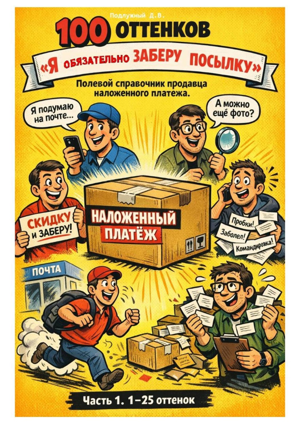 Обложка книги «100 оттенков «Я обязательно заберу посылку». Полевой справочник продавца наложенного платежа. Часть 1. 1-25 оттенок»
