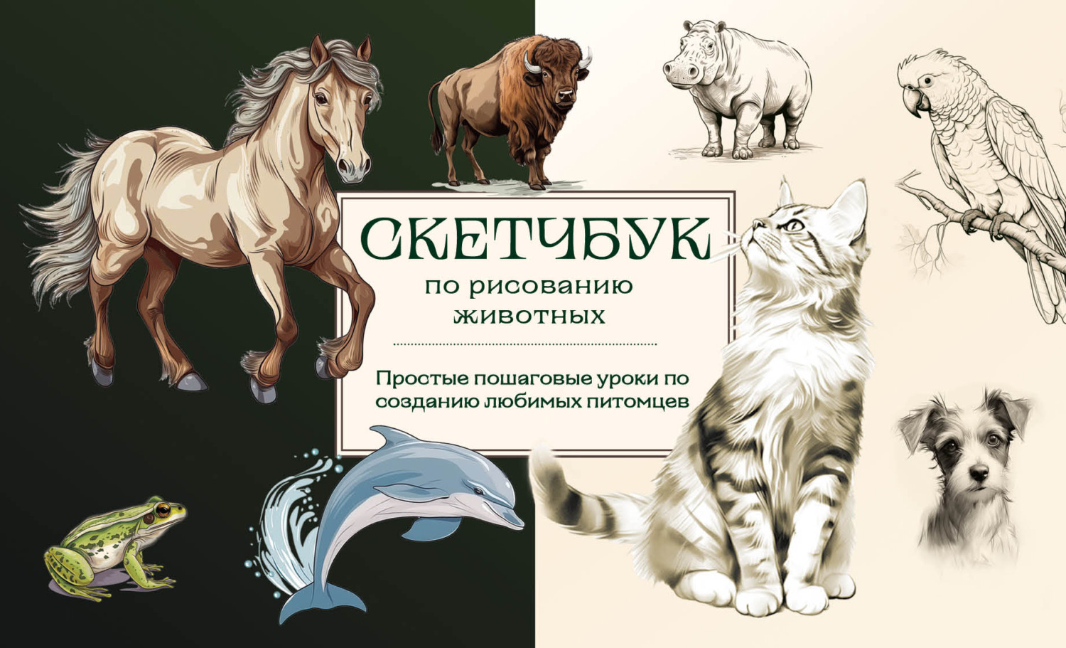 Обложка книги «Скетчбук по рисованию животных. Простые пошаговые уроки по созданию любимых питомцев»