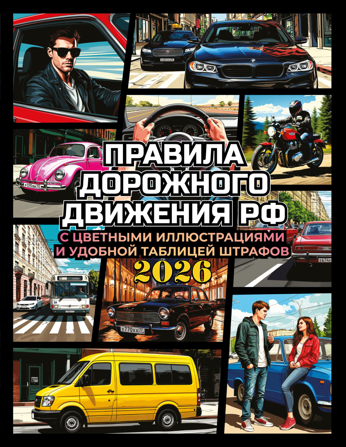 Обложка книги «Правила дорожного движения на 2026 год с цветными иллюстрациями и удобной таблицей штрафов»