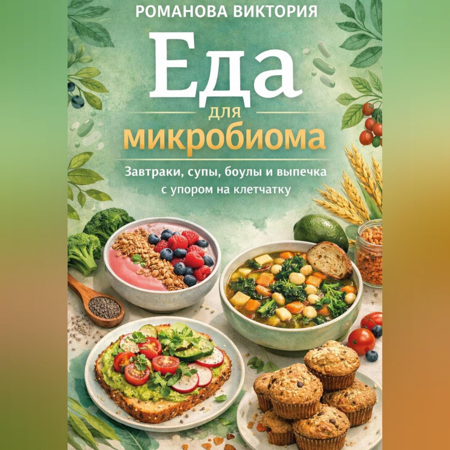 Обложка книги «Еда для микробиома: завтраки, супы, боулы и выпечка с упором на клетчатку»