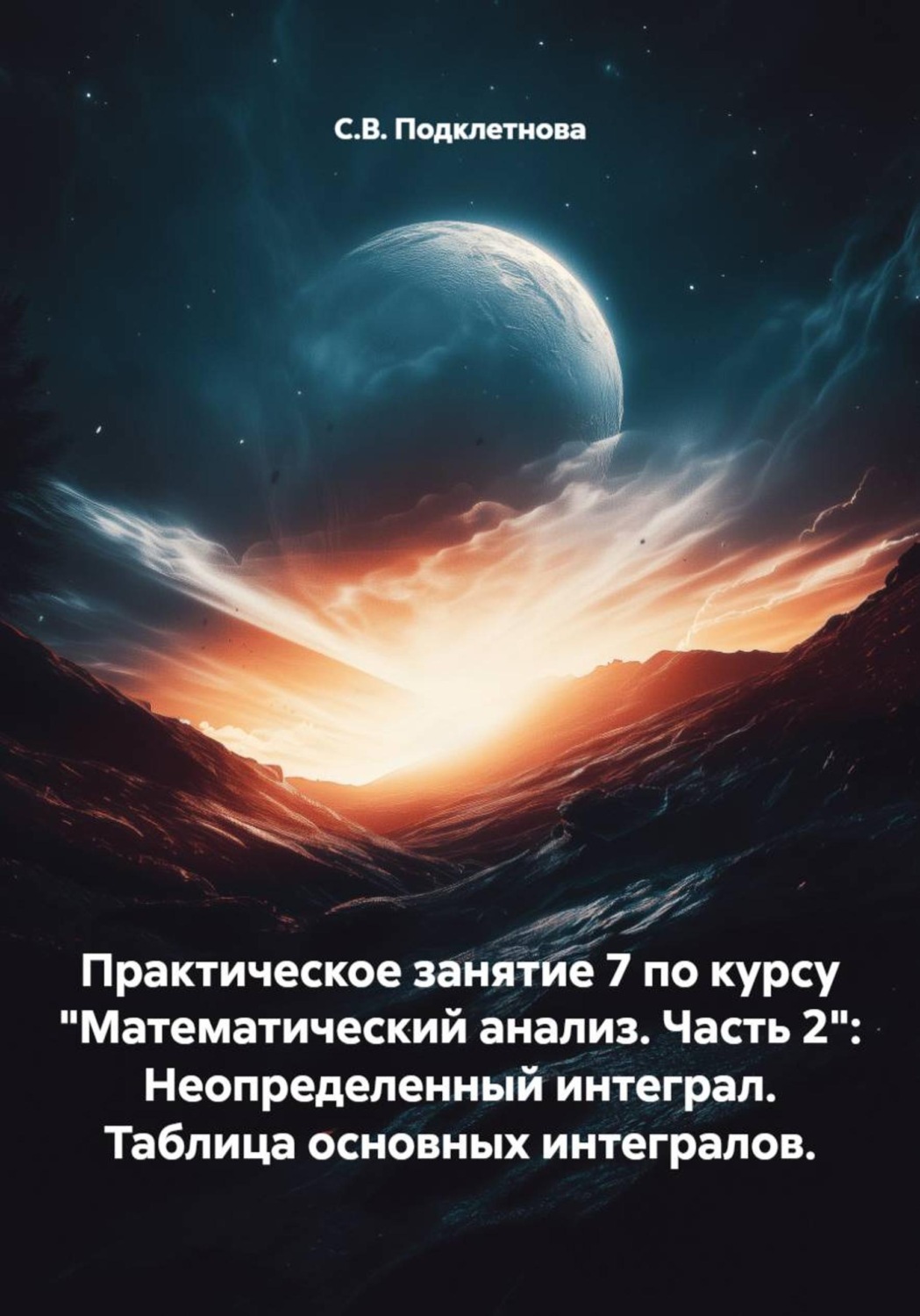 Обложка книги «Практическое занятие 7 по курсу "Математический анализ. Часть 2": Неопределенный интеграл. Таблица основных интегралов.»