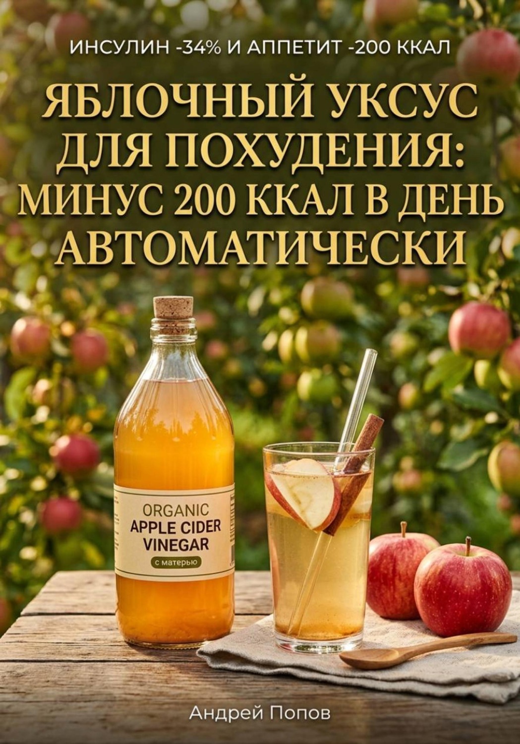 Обложка книги «Яблочный уксус для похудения: минус 200 ккал в день автоматически»