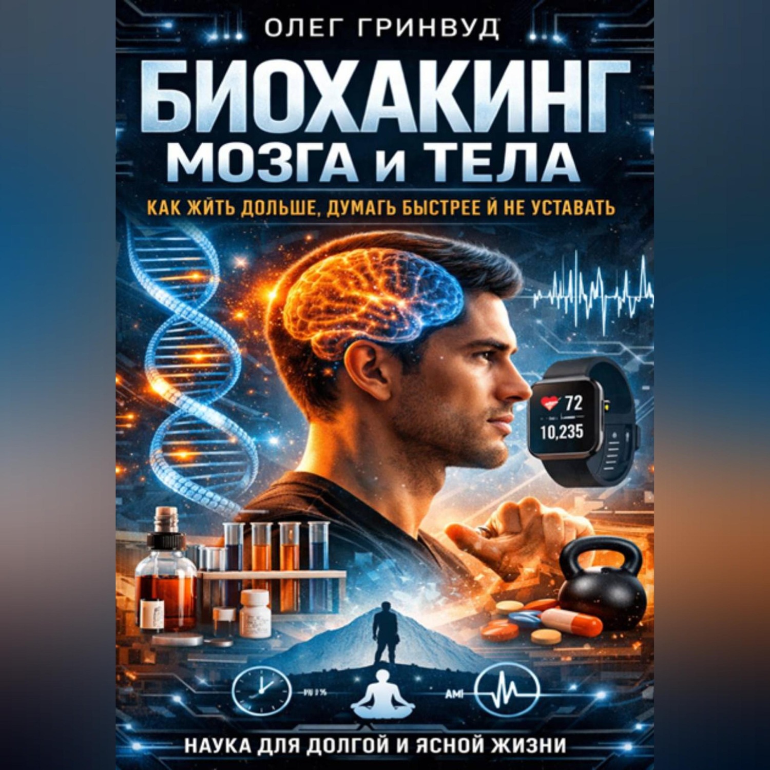 Обложка книги «Биохакинг мозга и тела: как жить дольше, думать быстрее и не уставать»