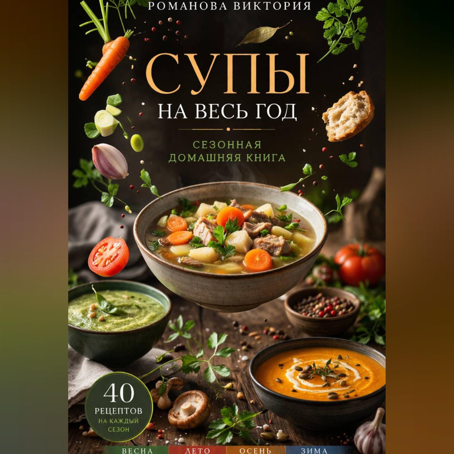 Обложка книги «Супы на весь год: сезонная домашняя книга»