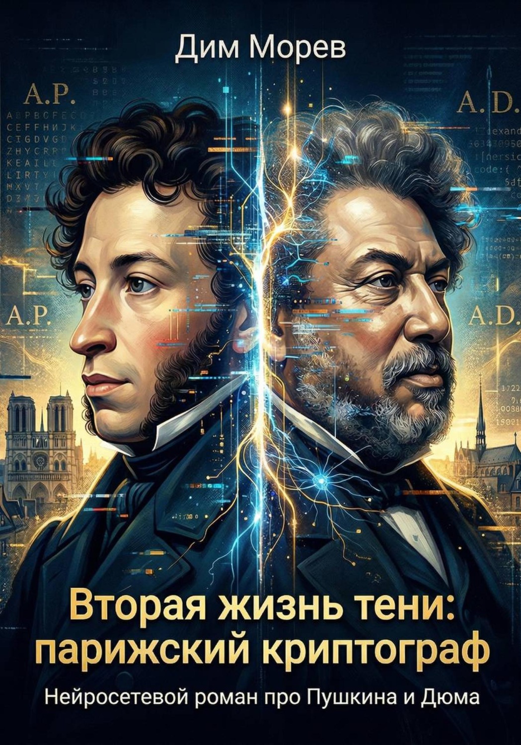 Обложка книги «Вторая жизнь тени: парижский криптограф - нейросетевой роман про Пушкина и Дюма»