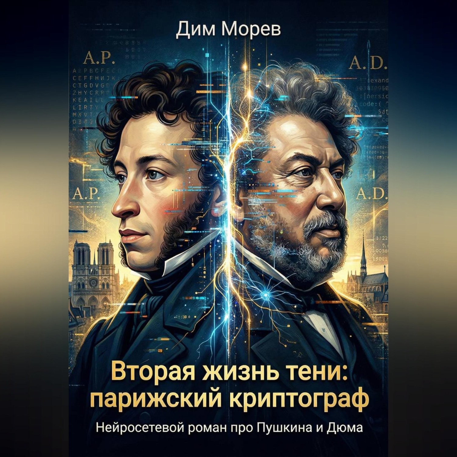 Обложка книги «Вторая жизнь тени: парижский криптограф - нейросетевой роман про Пушкина и Дюма»
