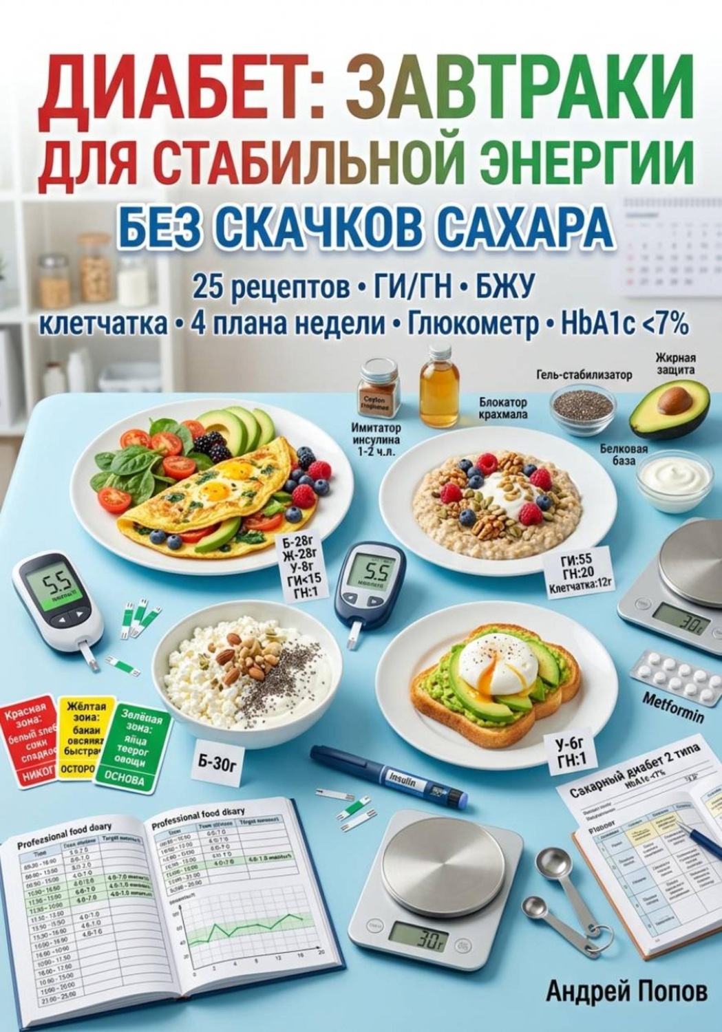 Обложка книги «Диабет: завтраки для стабильной энергии без скачков сахара»