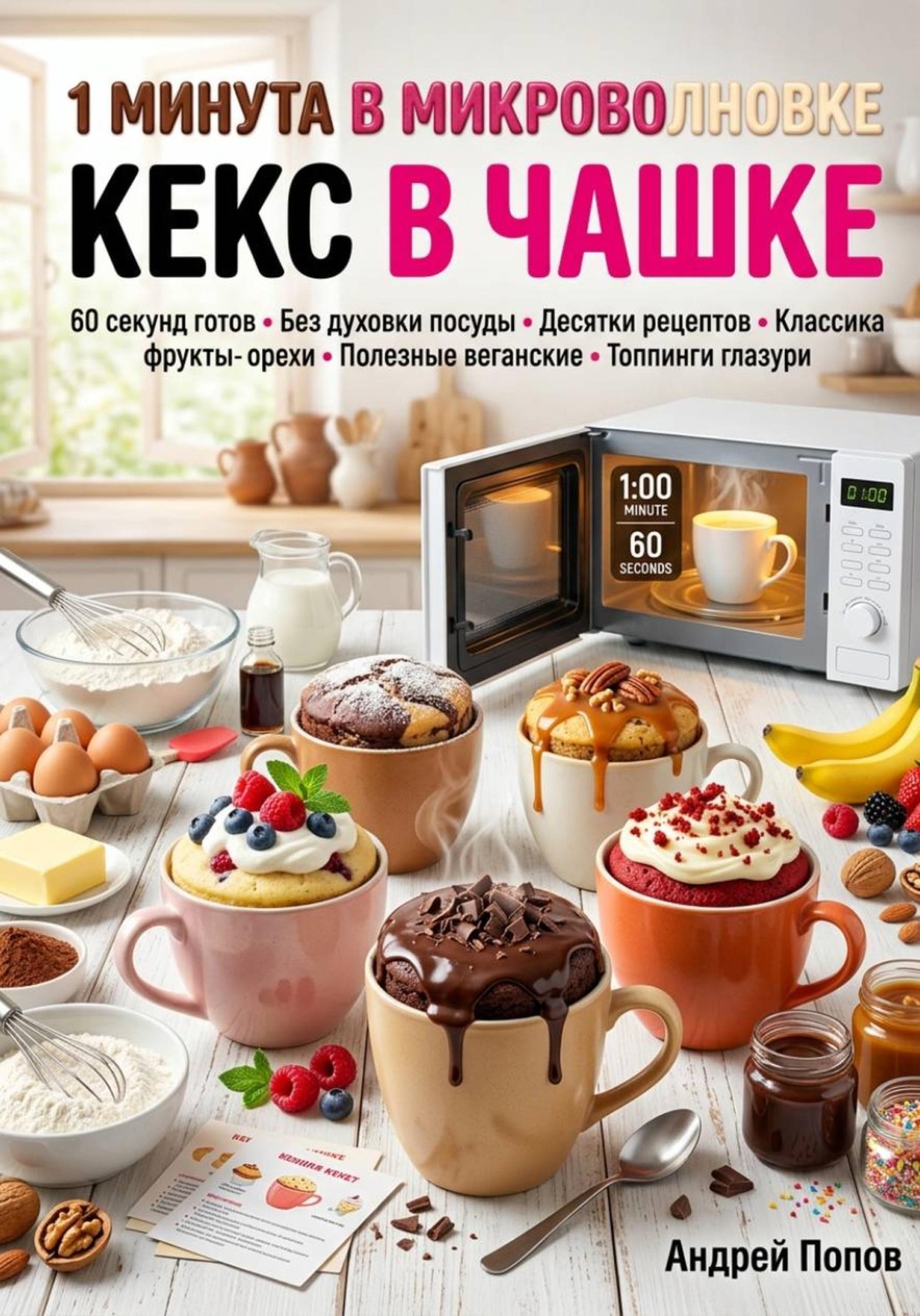 Обложка книги «1 минута в микроволновке: кекс в чашке»