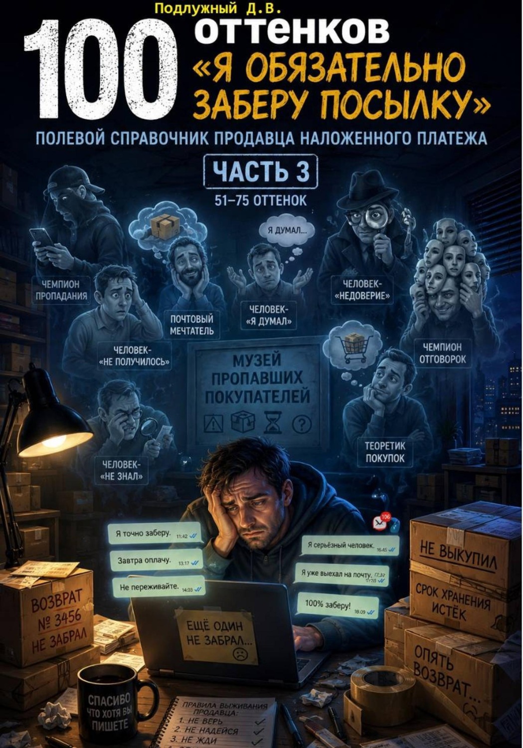 Обложка книги «100 оттенков «Я обязательно заберу посылку». Полевой справочник продавца наложенного платежа. Часть 3. 51-75 оттенок»