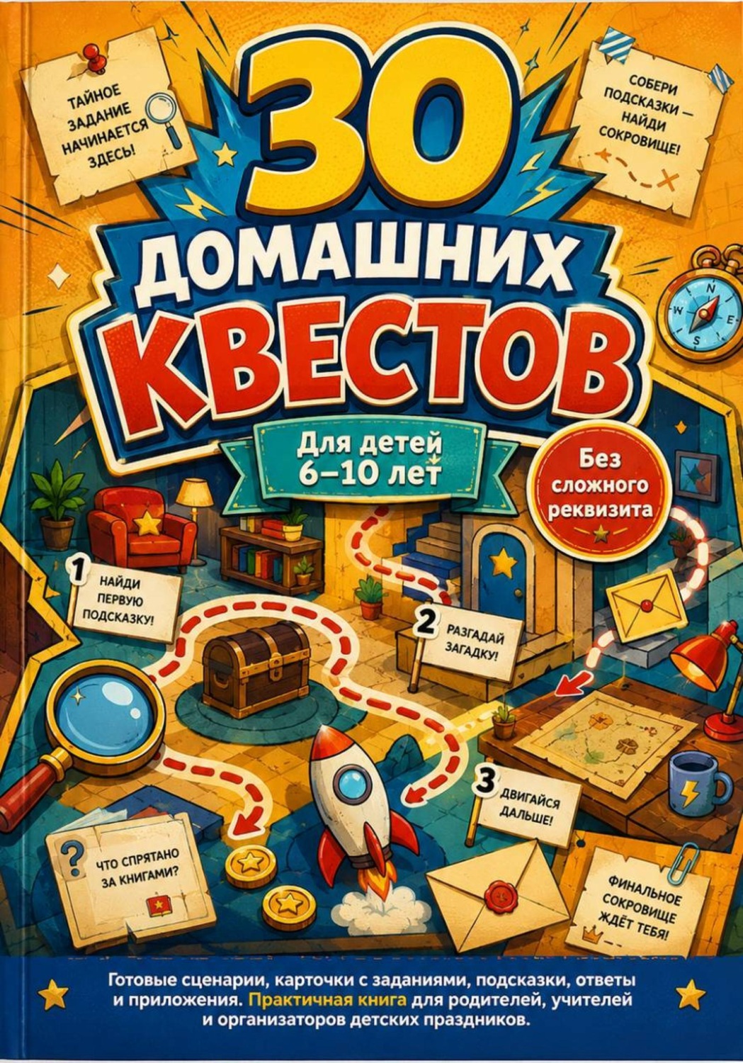 Обложка книги «30 домашних квестов для детей 6-10 лет без сложного реквизита»