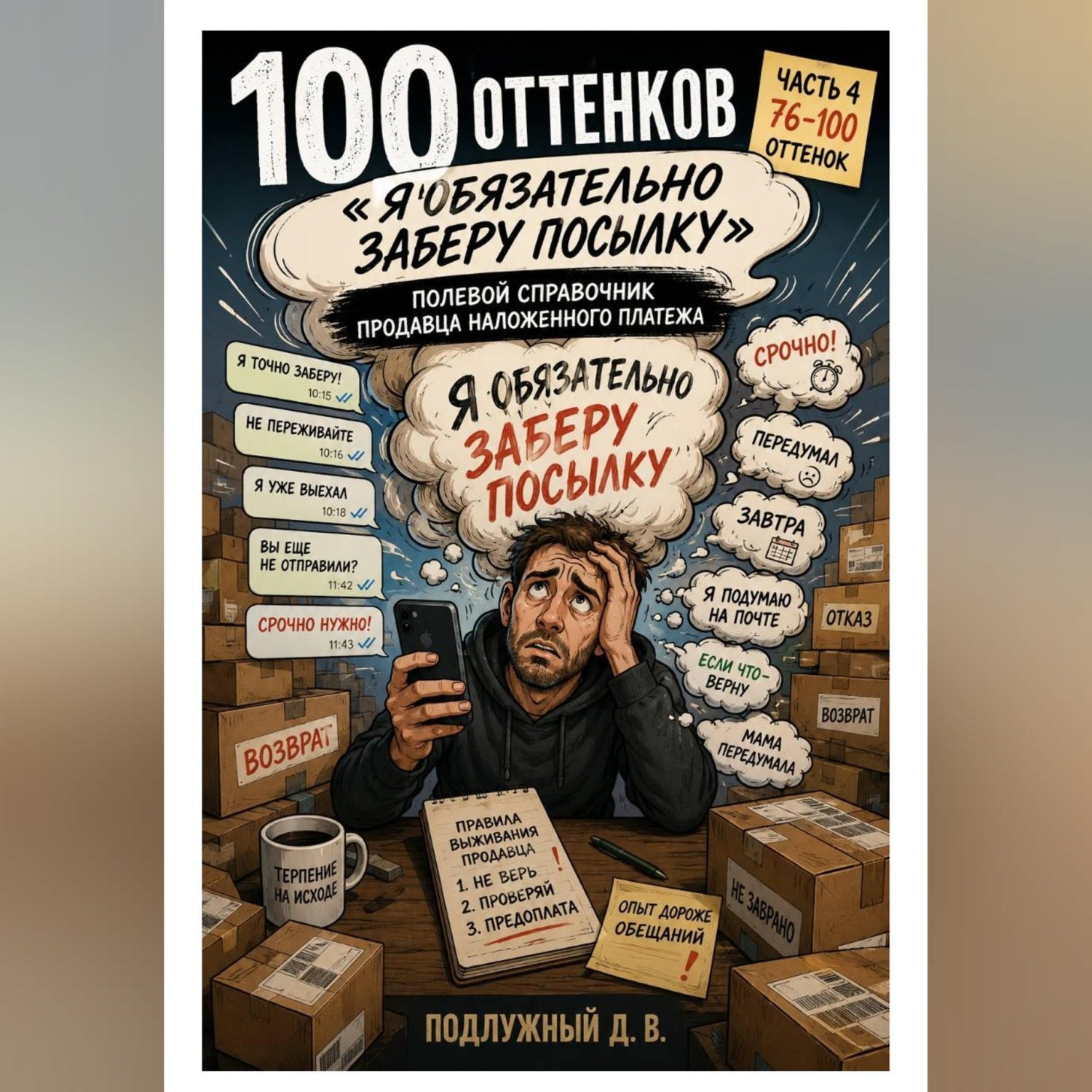 Обложка книги «100 оттенков «Я обязательно заберу посылку». Полевой справочник продавца наложенного платежа. Часть 4. 76-100 оттенок»