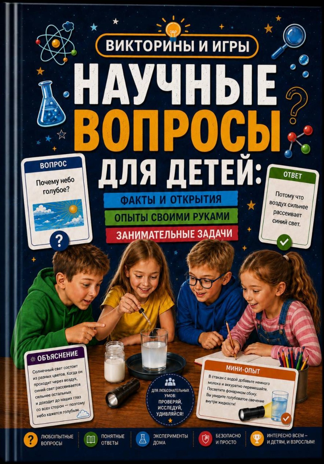 Обложка книги «Научные вопросы для детей: факты, объяснения и домашние мини-опыты»