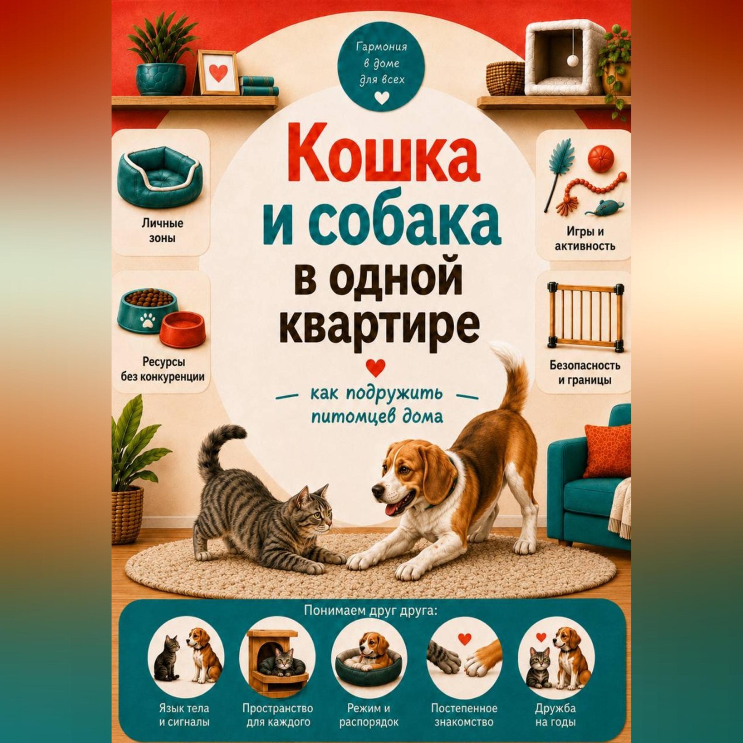 Обложка книги «Кошка и собака в одной квартире: как подружить питомцев дома»